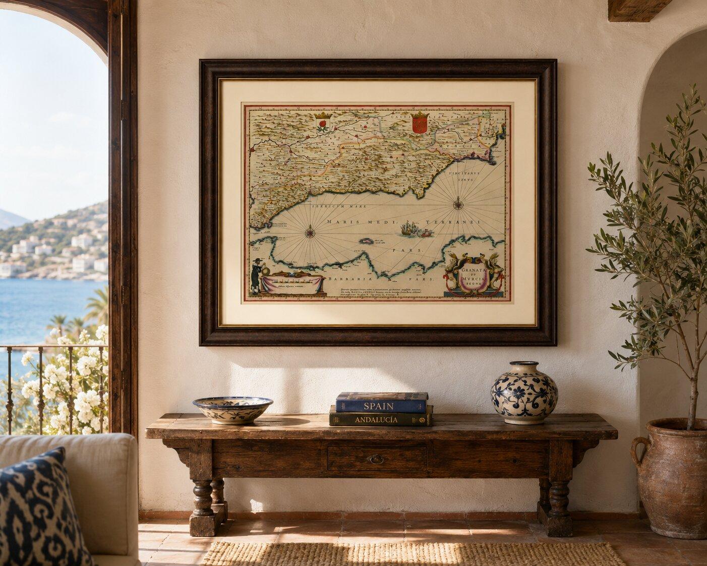 Blaeu Map of Granada & Murcia Spain, Andalusia Mediterranean Coast, 1642