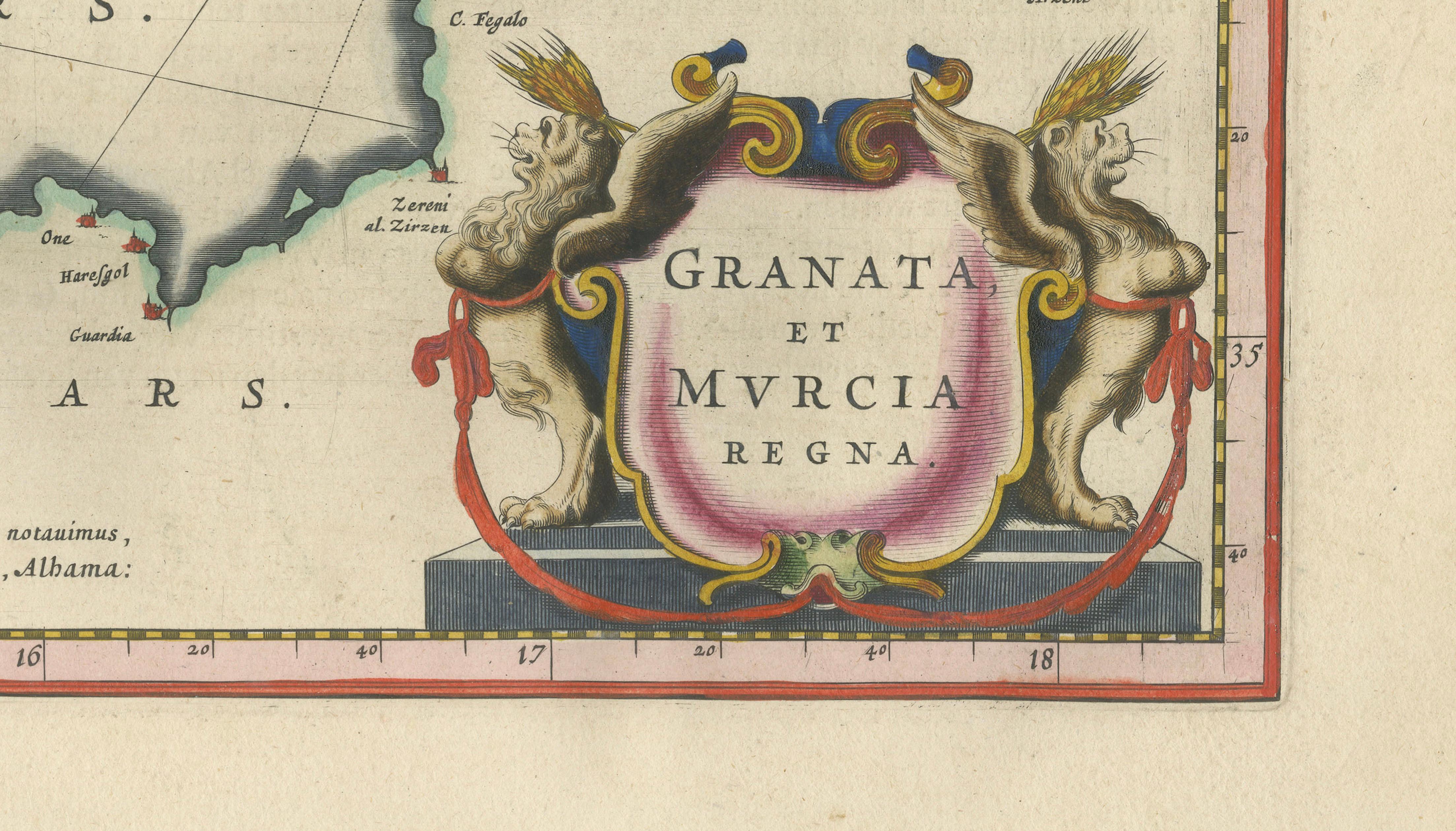 Blaeu Map of Granada & Murcia Spain, Andalusia Mediterranean Coast, 1642