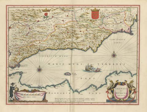 Blaeu Map of Granada & Murcia Spain, Andalusia Mediterranean Coast, 1642