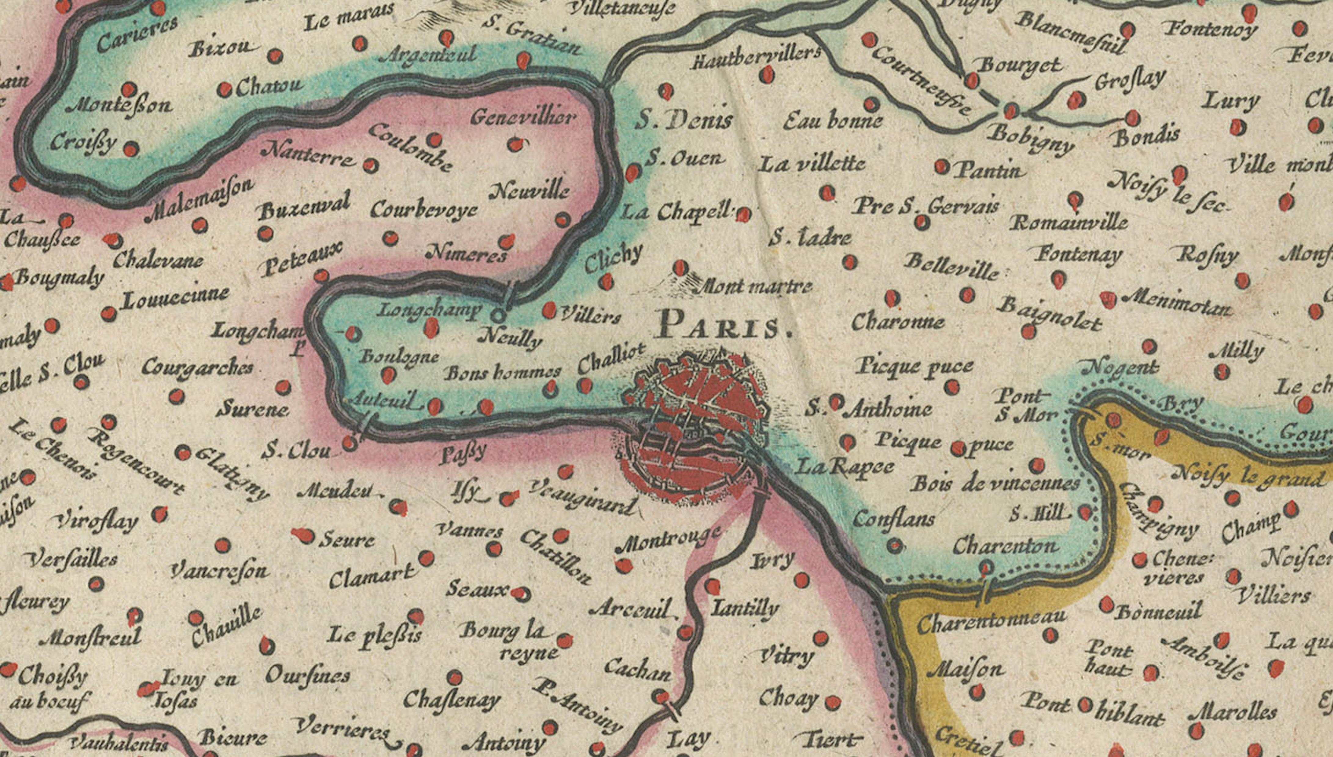 Blaeu Map of Île-de-France – Paris Region with Royal Arms, c.1642