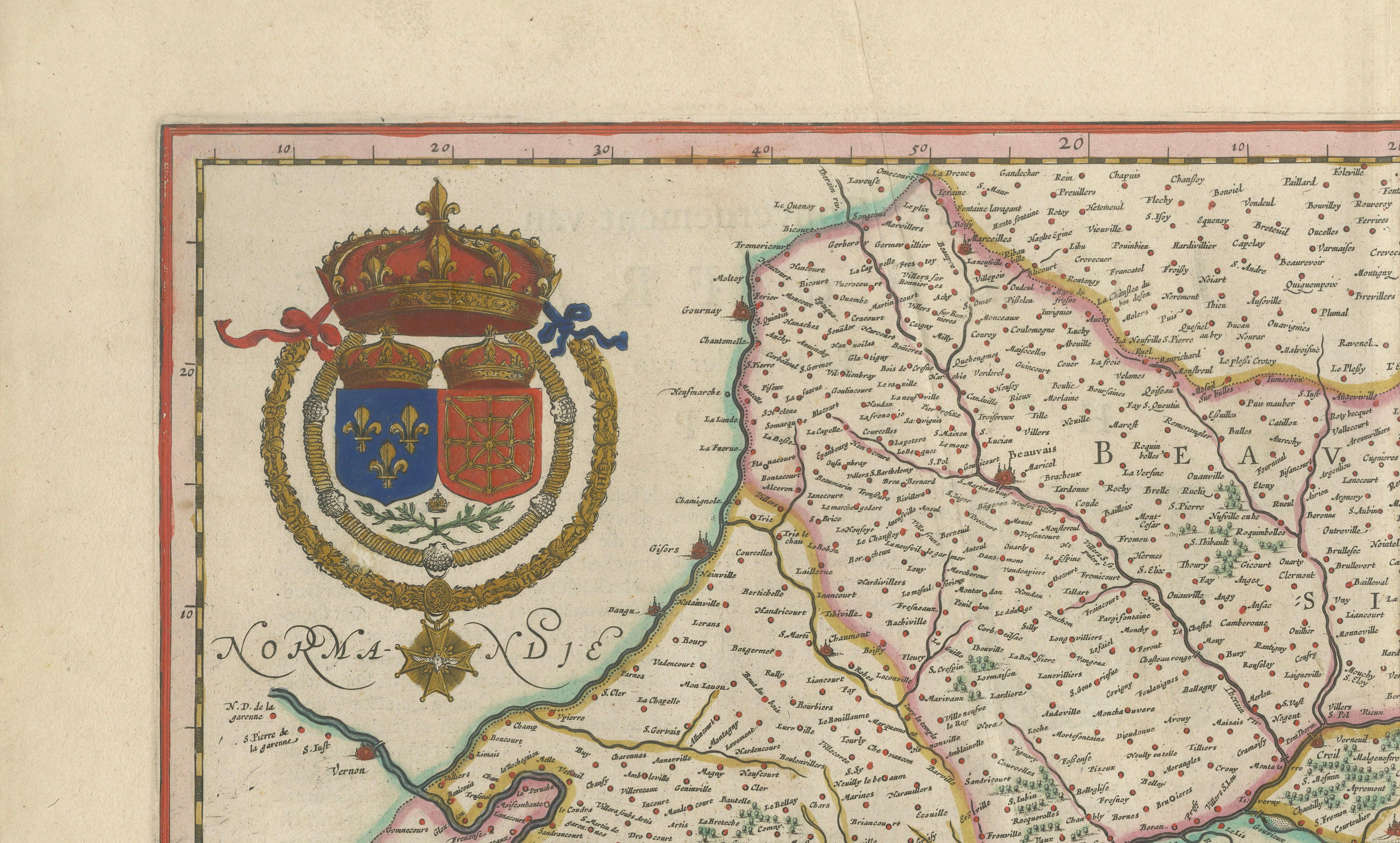 Blaeu Map of Île-de-France – Paris Region with Royal Arms, c.1642