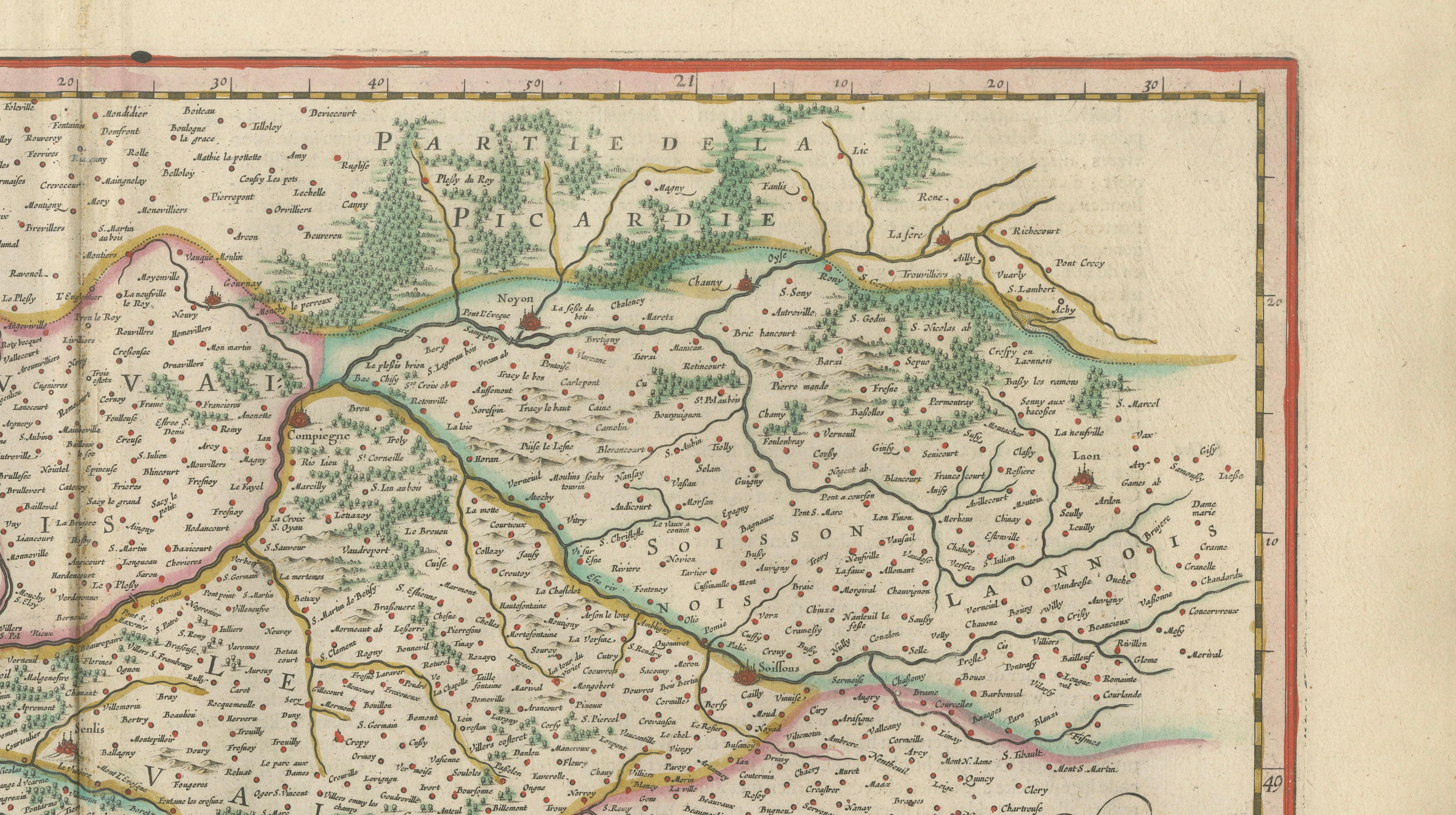 Blaeu Map of Île-de-France – Paris Region with Royal Arms, c.1642