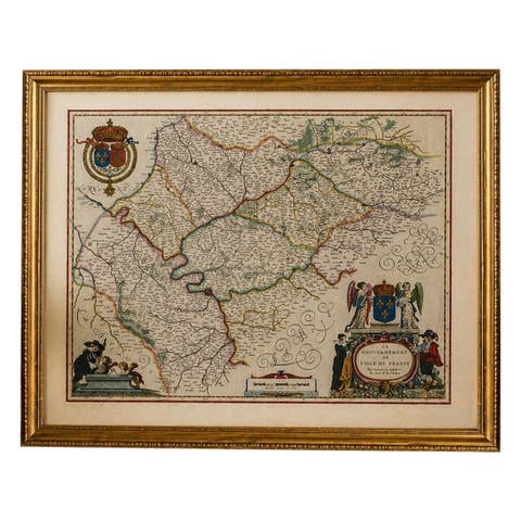 Blaeu Map of Île-de-France – Paris Region with Royal Arms, c.1642