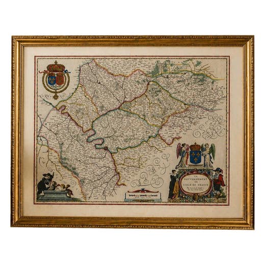 Blaeu Map of Île-de-France – Paris Region with Royal Arms, c.1642