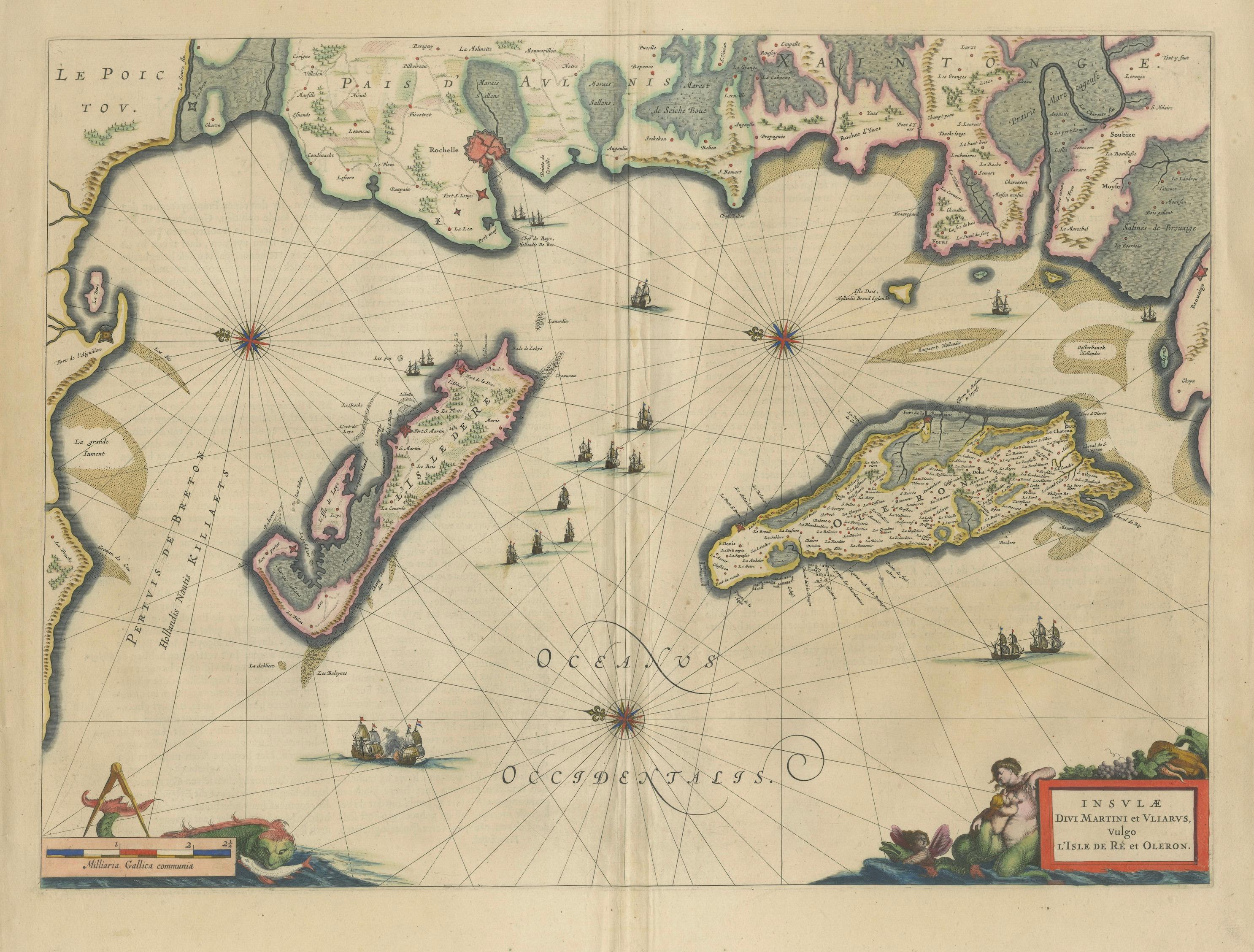 Blaeu Map of Île de Ré & Oléron, La Rochelle Coast France, c.1642