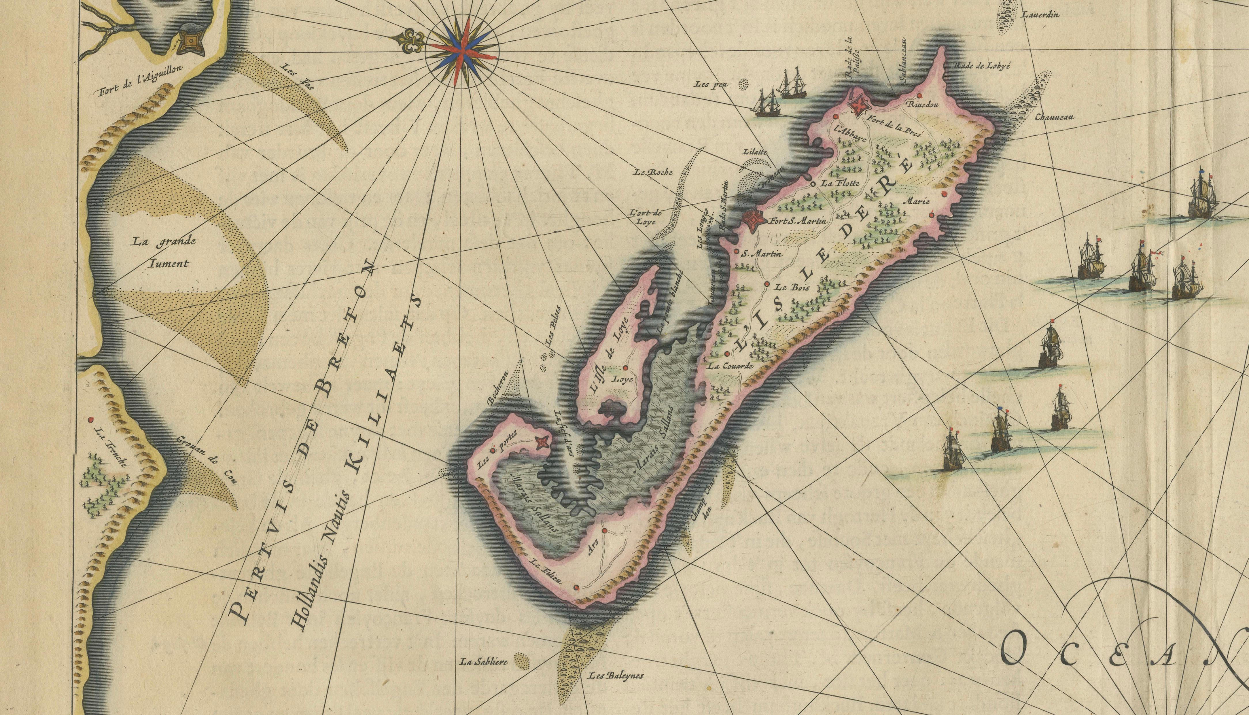 Blaeu Map of Île de Ré & Oléron, La Rochelle Coast France, c.1642