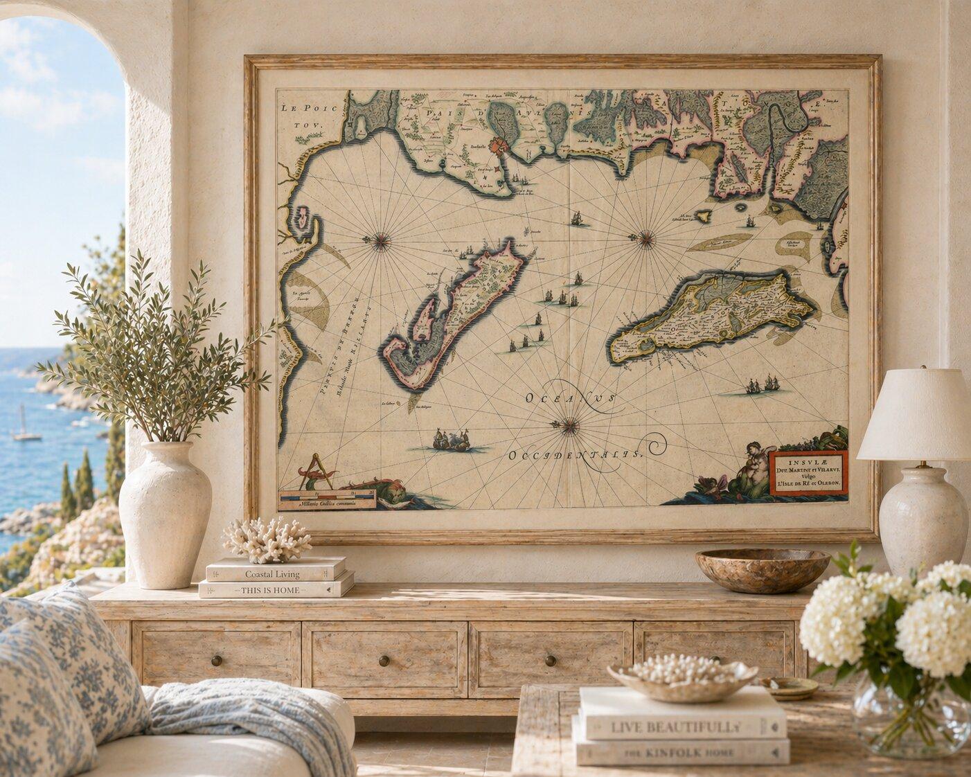 Blaeu Map of Île de Ré & Oléron, La Rochelle Coast France, c.1642