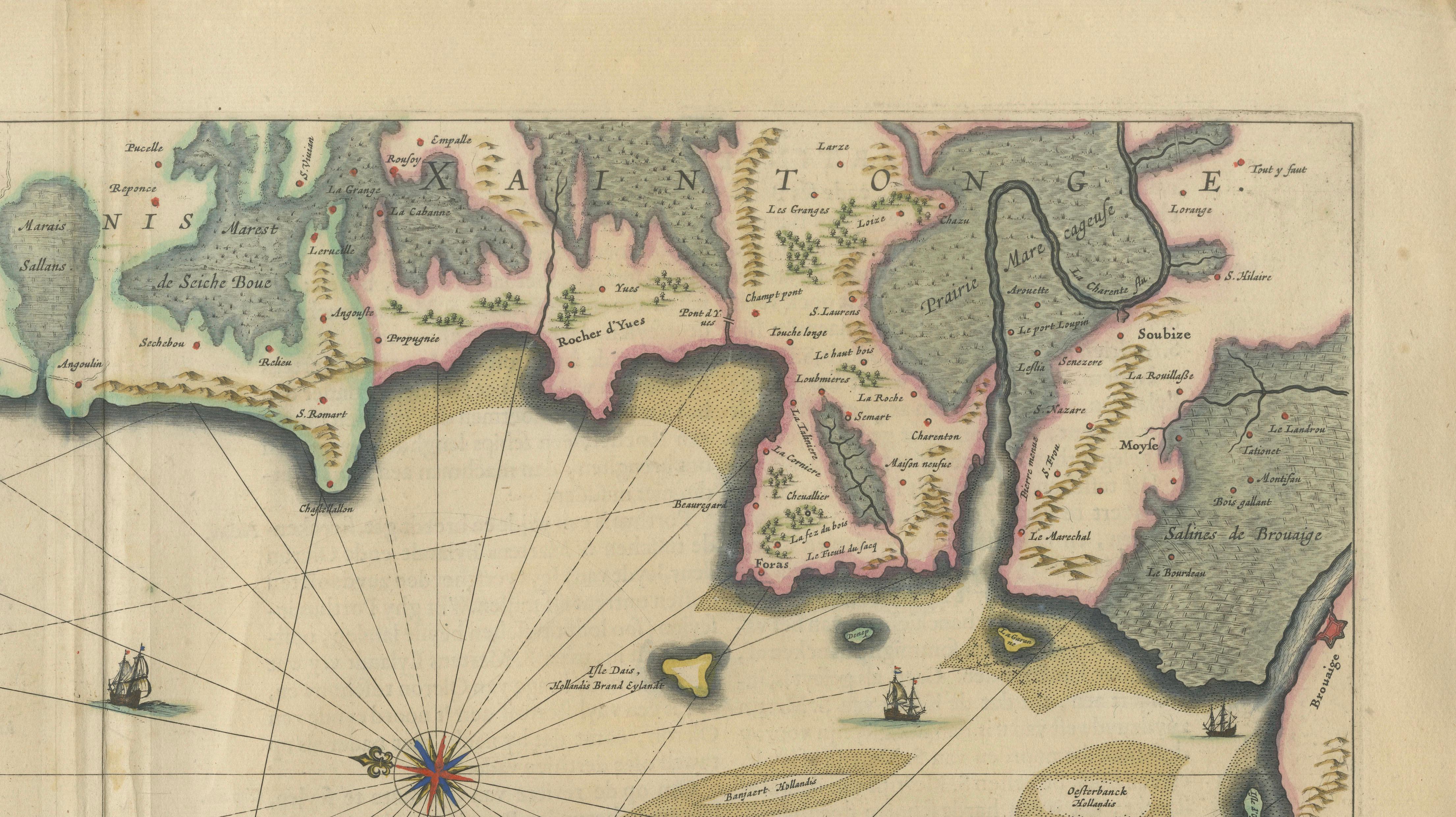 Blaeu Map of Île de Ré & Oléron, La Rochelle Coast France, c.1642