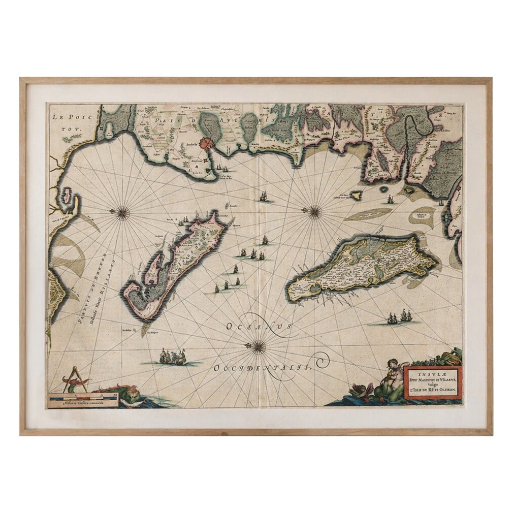 Blaeu Karte von Île de Ré & Oléron, La Rochelle Küste Frankreich, ca. 1642