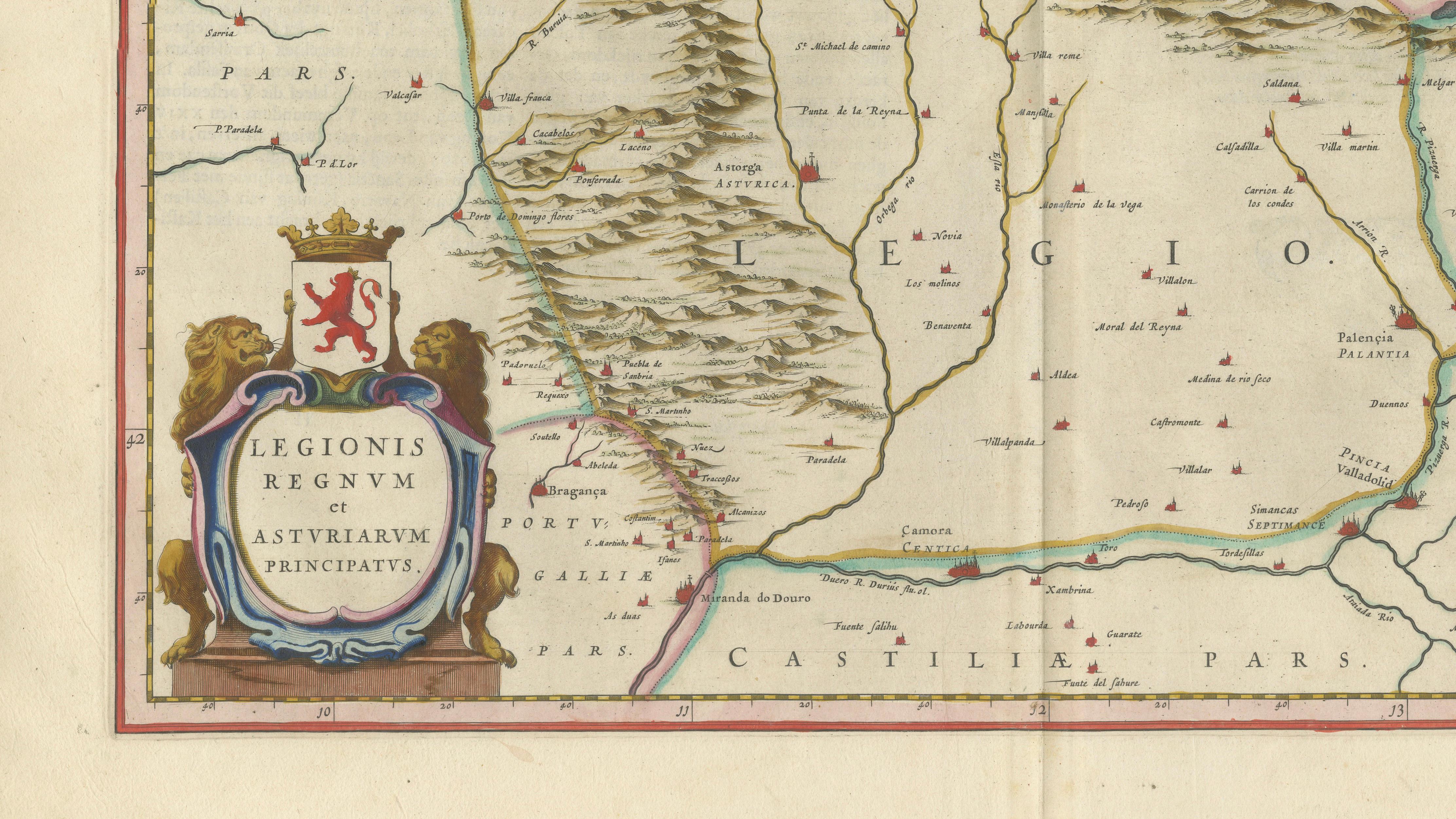 Blaeu Map of León & Asturias – Legionis Regnum, Antique Spain Chart, 1642