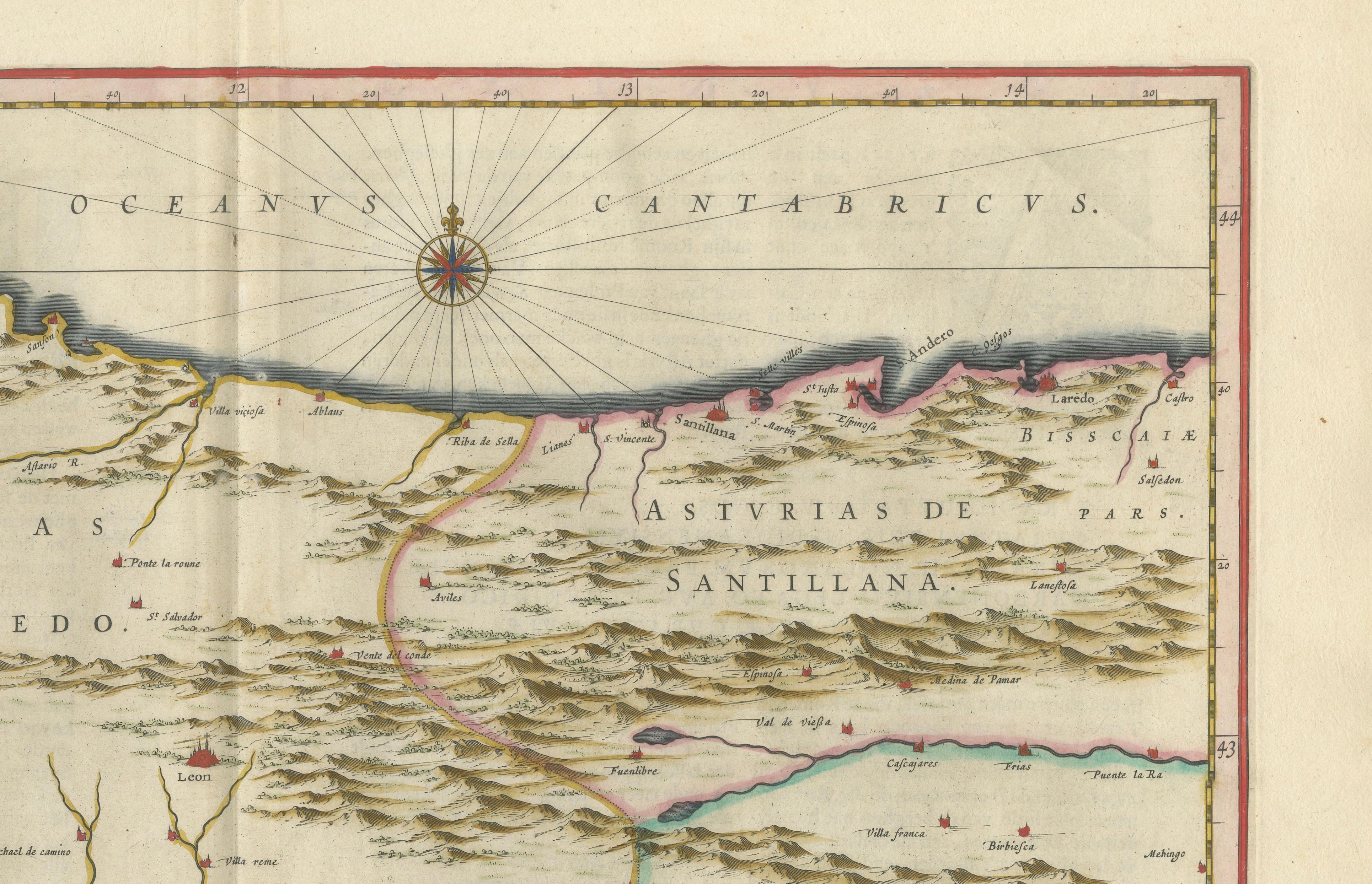 Blaeu Map of León & Asturias – Legionis Regnum, Antique Spain Chart, 1642