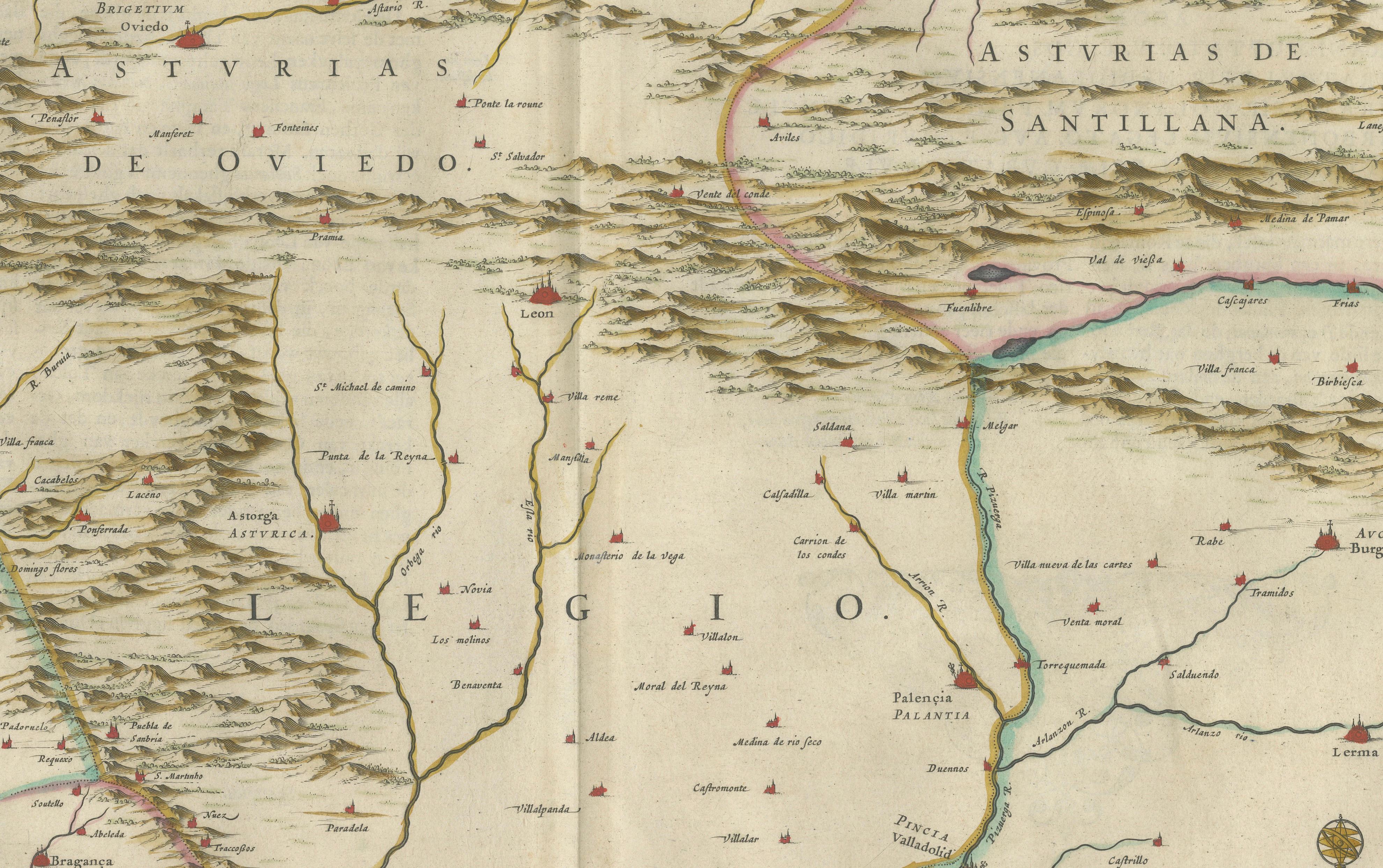 Blaeu Map of León & Asturias – Legionis Regnum, Antique Spain Chart, 1642