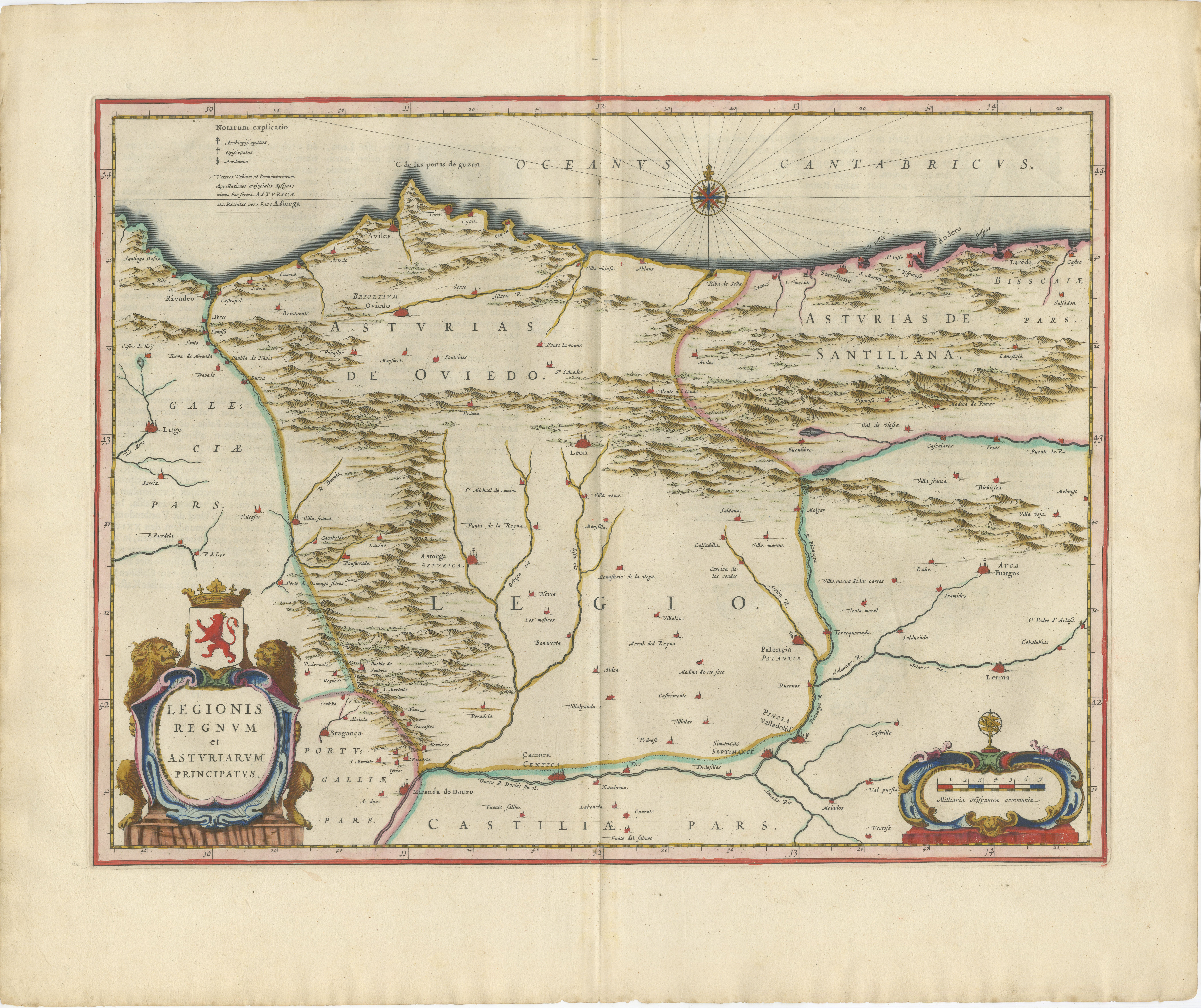 Blaeu Map of León & Asturias – Legionis Regnum, Antique Spain Chart, 1642