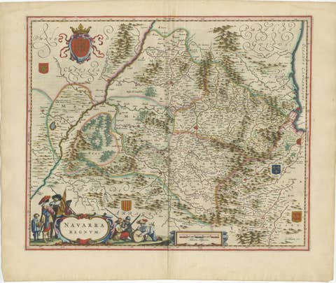 Blaeu Map of Navarra – Navarra Regnum, Decorative Pyrenees Chart, 1642