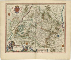 Blaeu Karte von Navarra - Navarra Regnum, dekorative Pyrenäenkarte, 1642