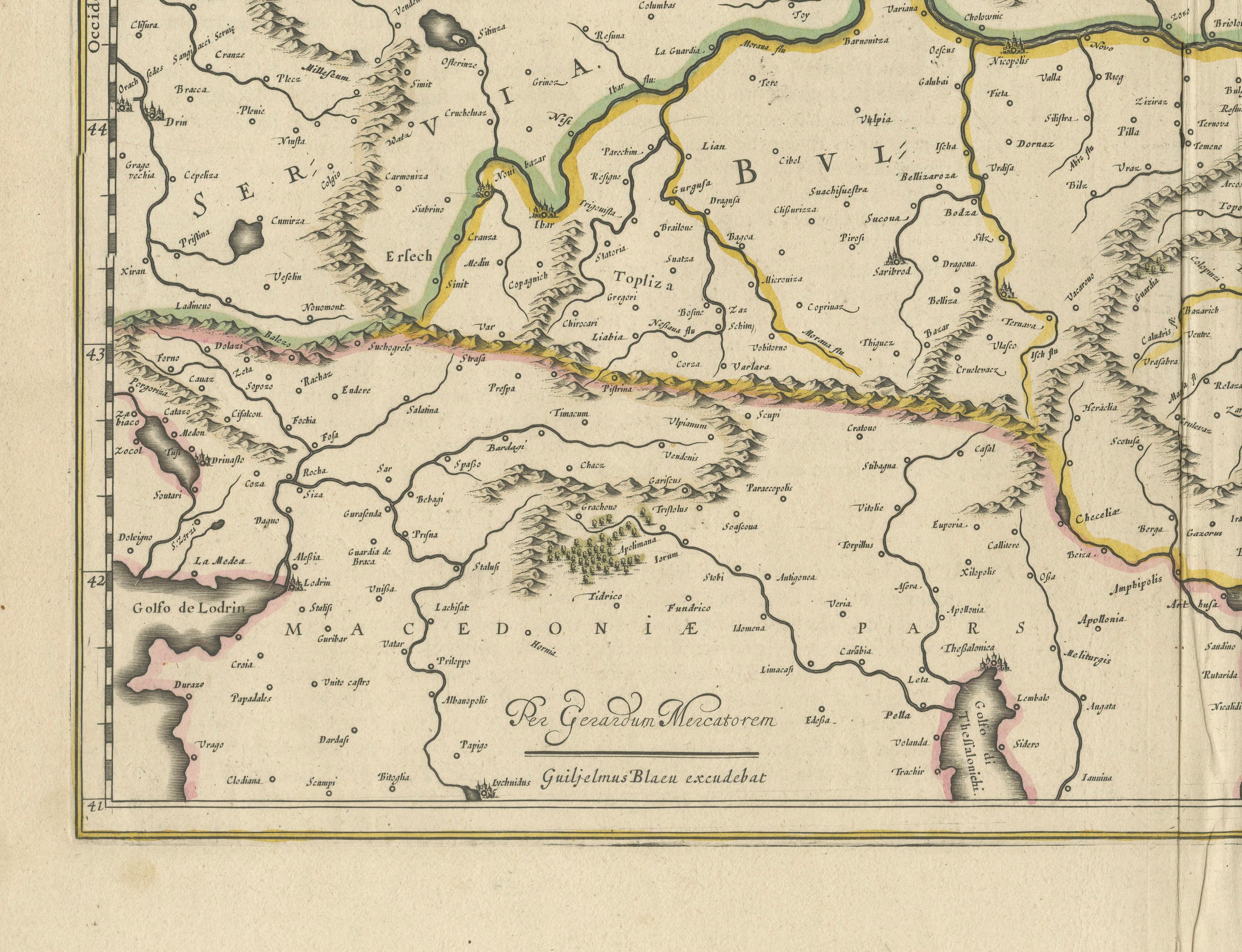 Engraved Blaeu Map of Ottoman Balkans – Walachia Bulgaria Romania, circa 1665 For Sale