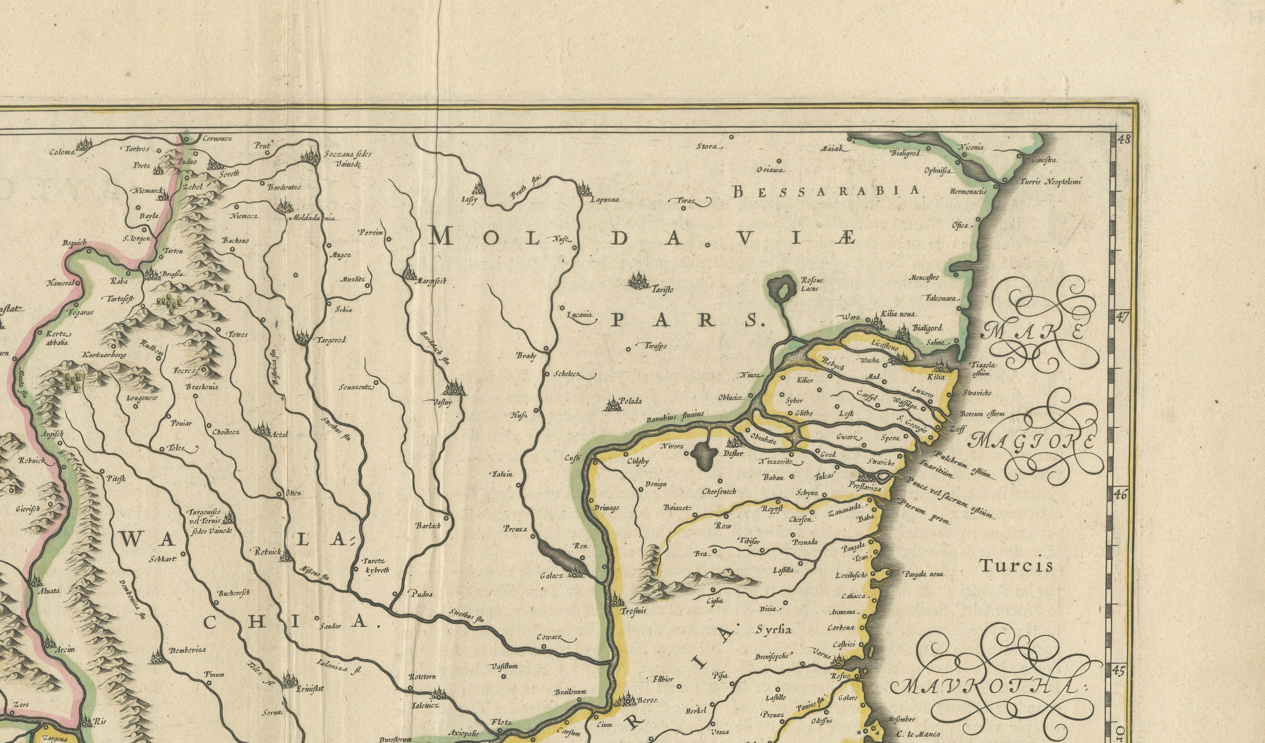 18th Century and Earlier Blaeu Map of Ottoman Balkans – Walachia Bulgaria Romania, circa 1665 For Sale