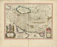 Mapa Blaeu de Persia, Mar Caspio y Arabia, coloreado a mano, c.1642