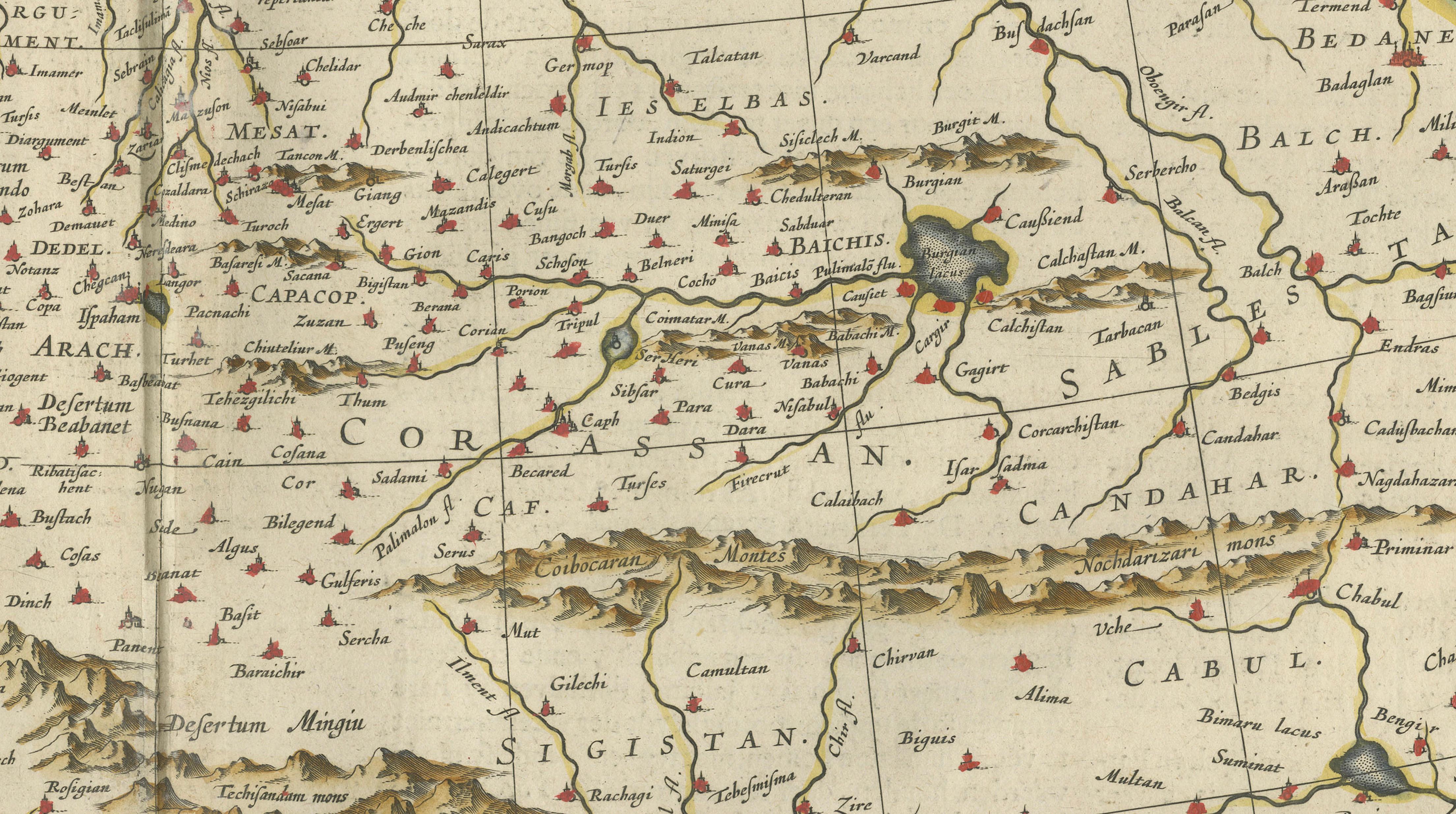 Blaeu Map of Persia, Caspian Sea & Arabia, Hand Colored, c.1642