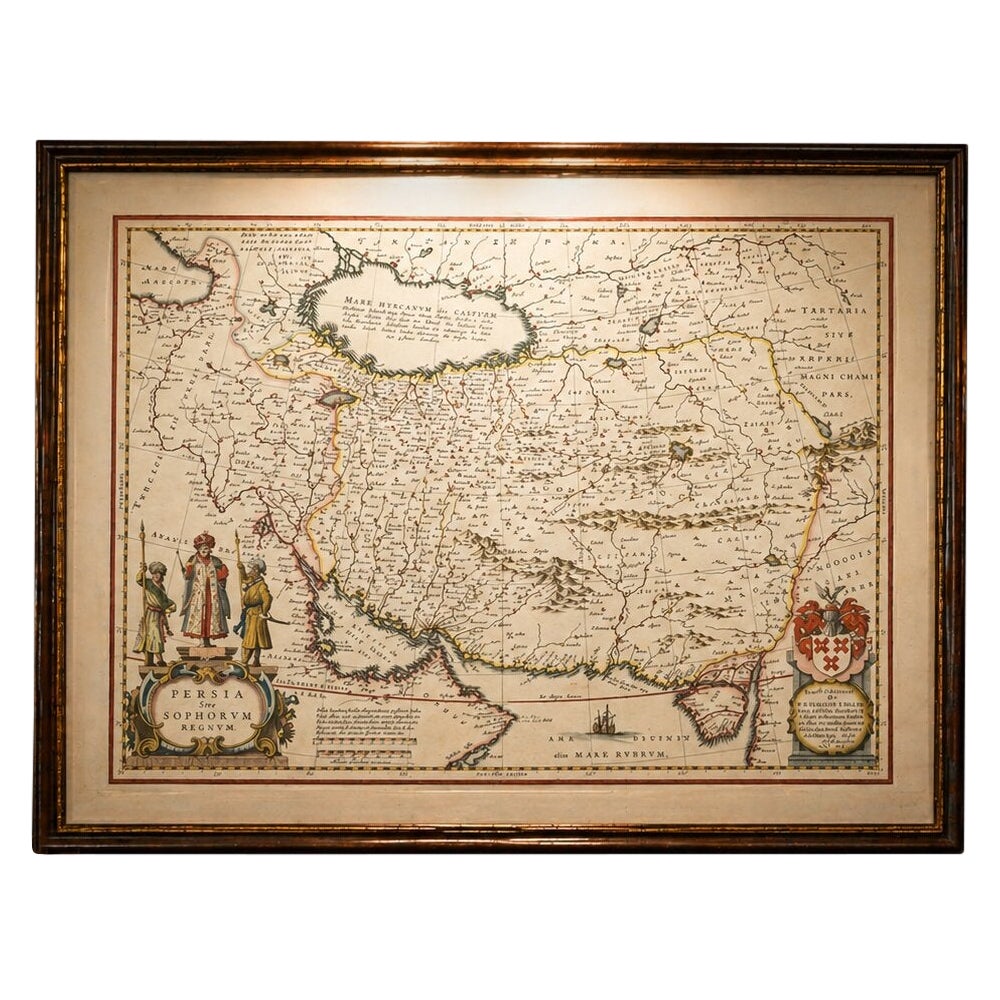 Blaeu Map of Persia, Caspian Sea & Arabia, Hand Colored, c.1642