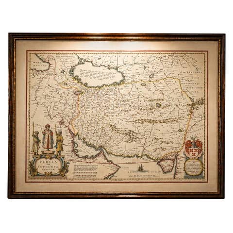 Blaeu Map of Persia, Caspian Sea & Arabia, Hand Colored, c.1642