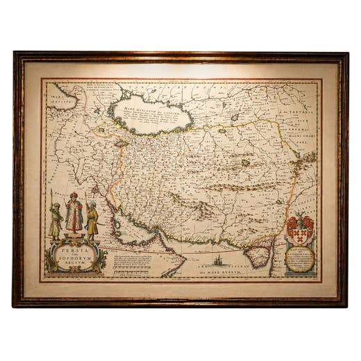Blaeu Map of Persia, Caspian Sea & Arabia, Hand Colored, c.1642