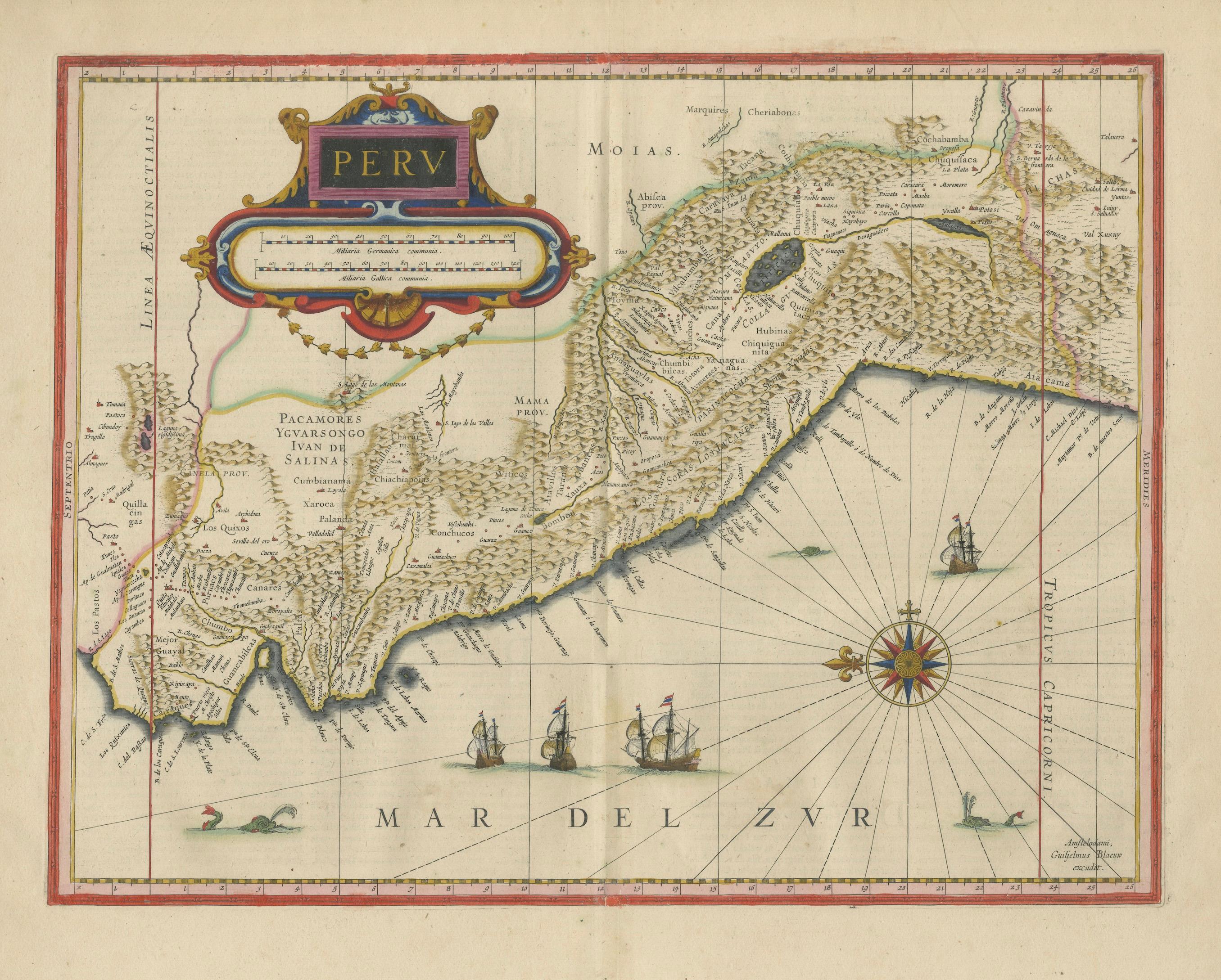Blaeu Map of Peru, Antique Hand-Colored Engraving, South America 1642