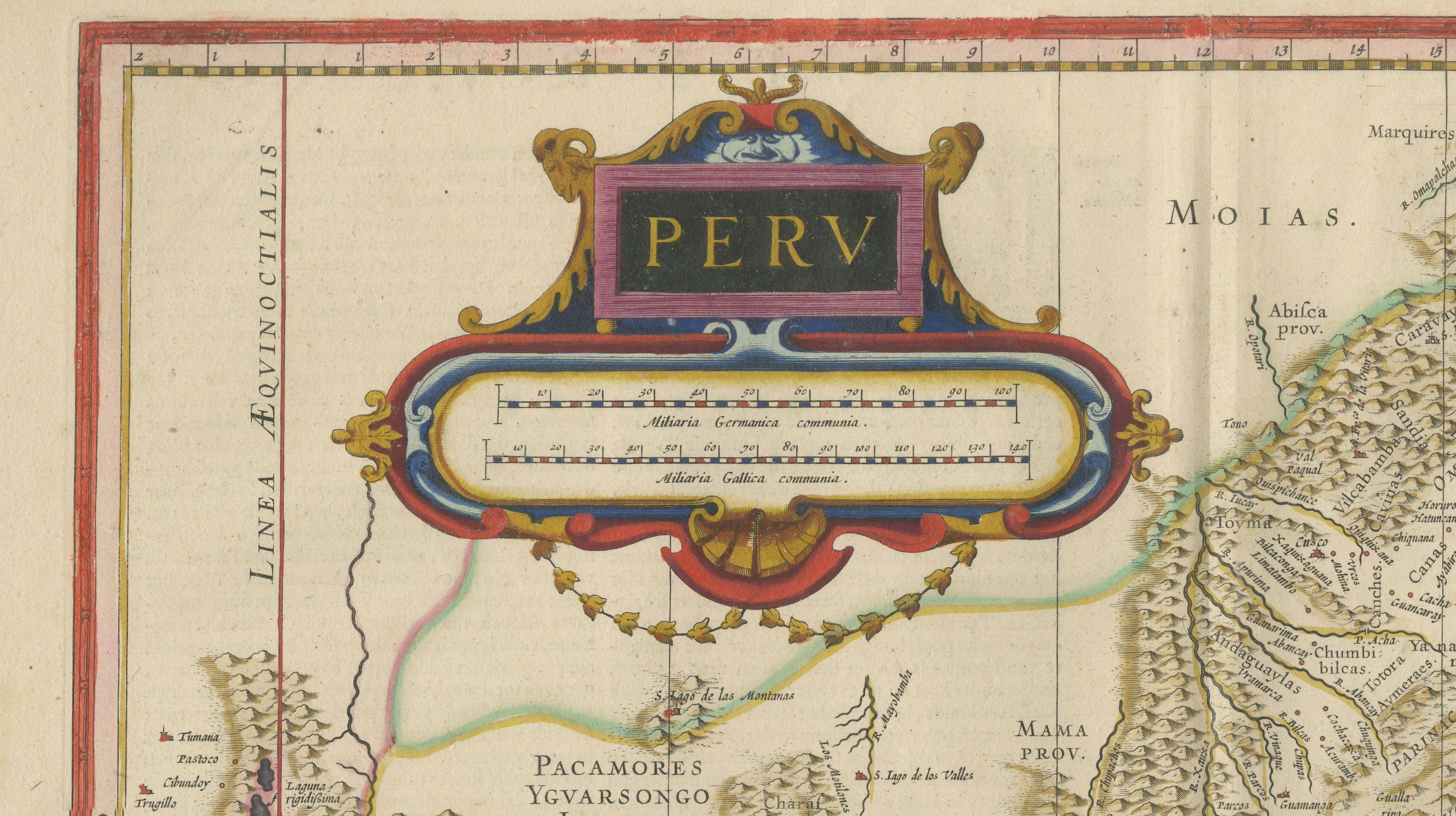 Blaeu Map of Peru, Antique Hand-Colored Engraving, South America 1642
