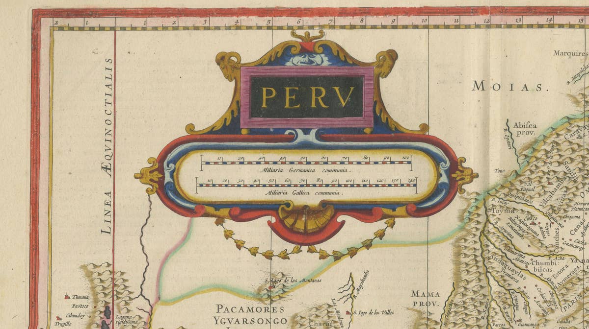 Blaeu Map of Peru, Antique Hand-Colored Engraving, South America 1642