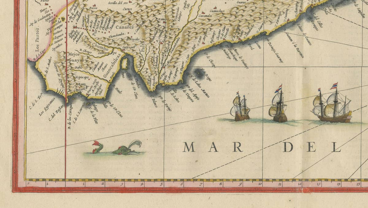 Blaeu Map of Peru, Antique Hand-Colored Engraving, South America 1642