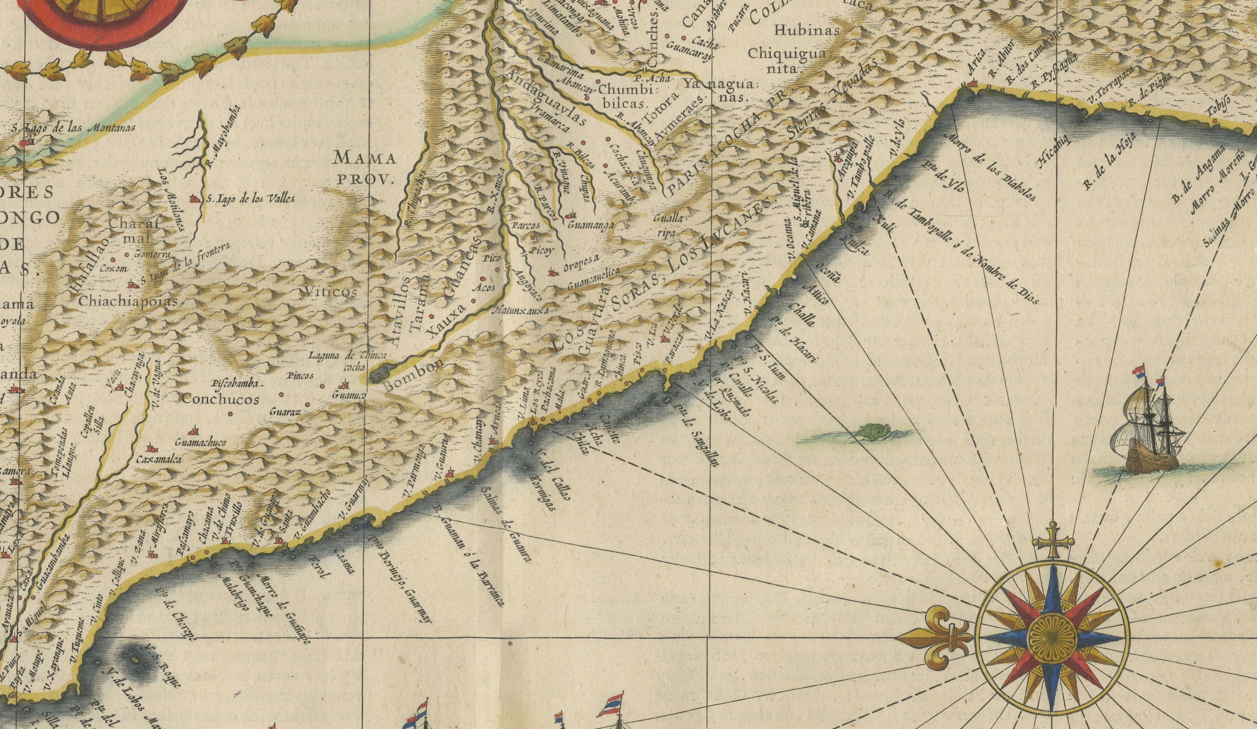 Blaeu Map of Peru, Antique Hand-Colored Engraving, South America 1642