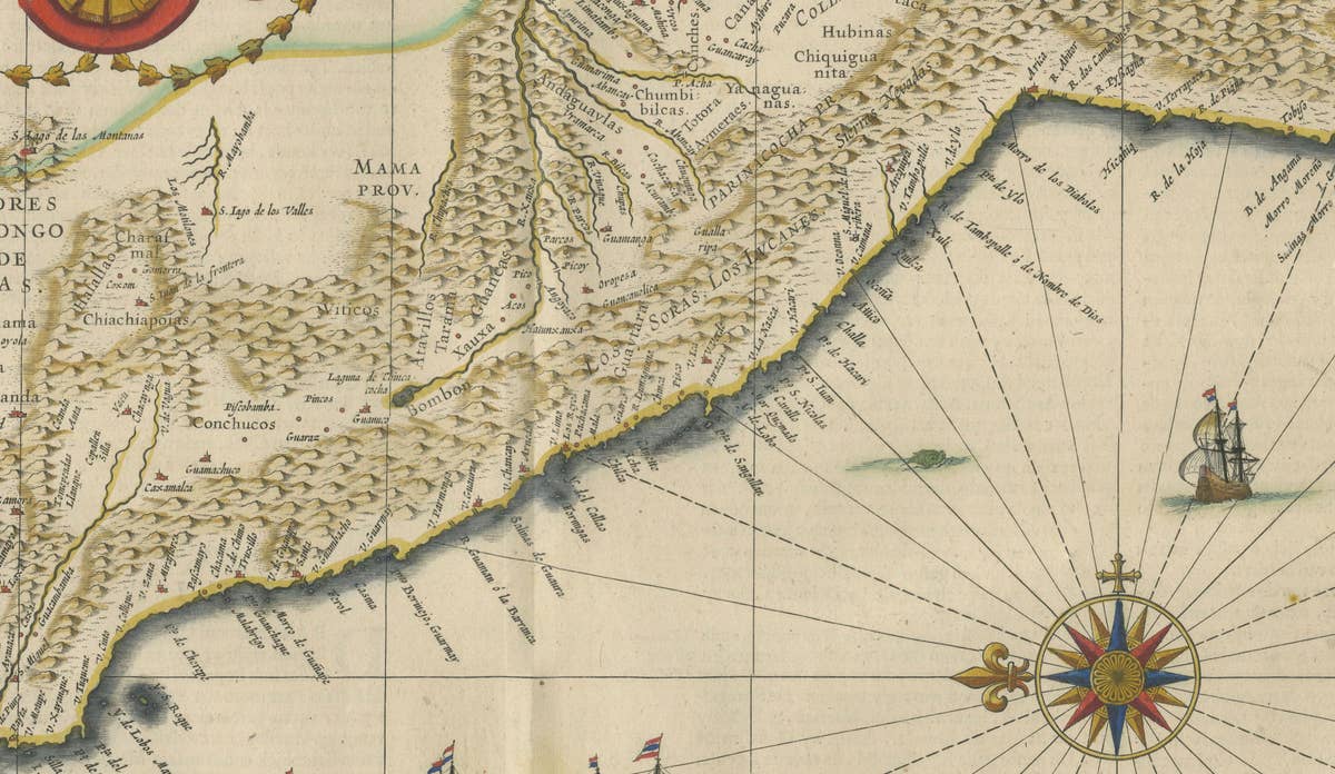 Blaeu Map of Peru, Antique Hand-Colored Engraving, South America 1642