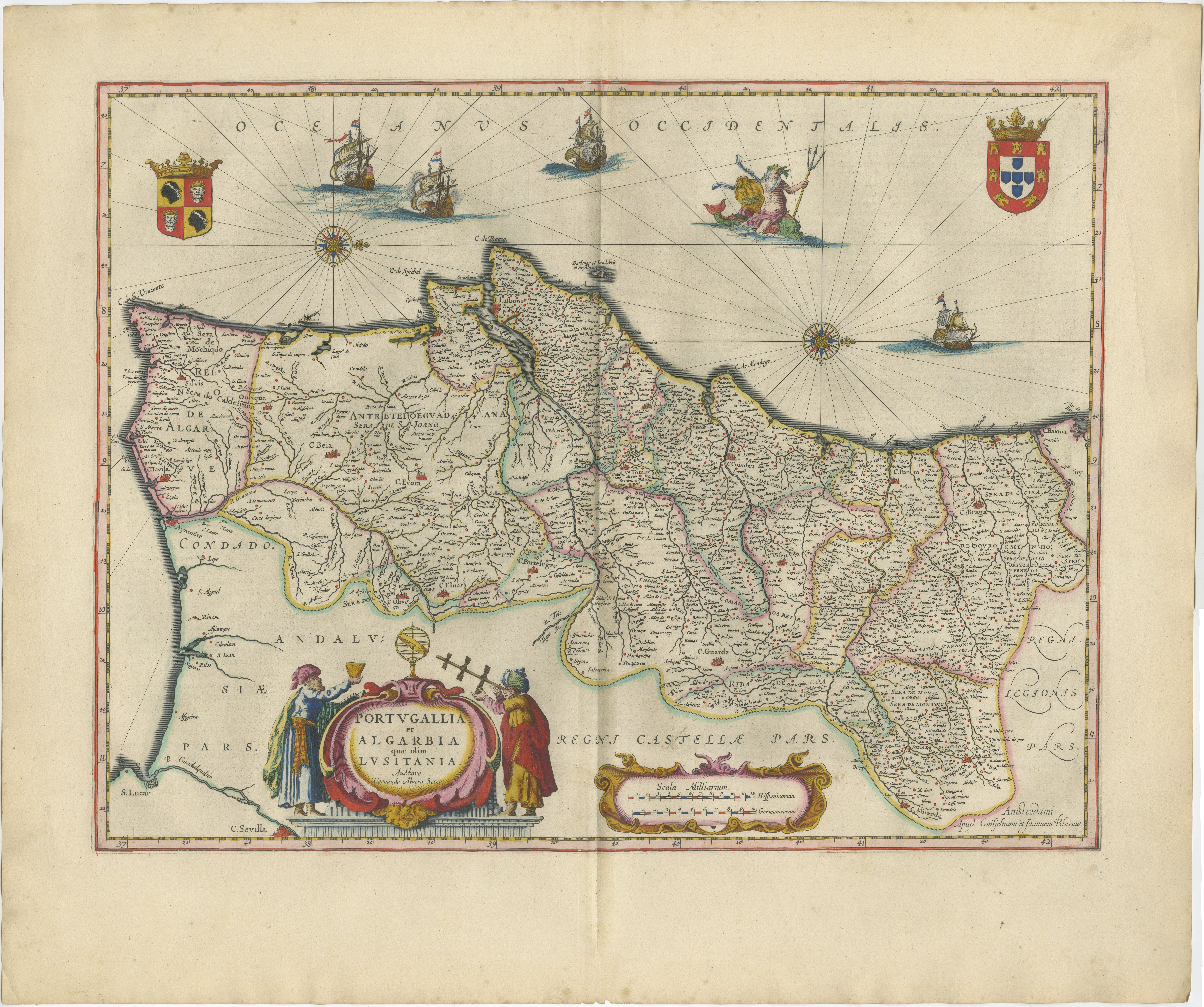 Blaeu Map of Portugal – Portugallia et Algarbia, Antique Iberia Map, 1642