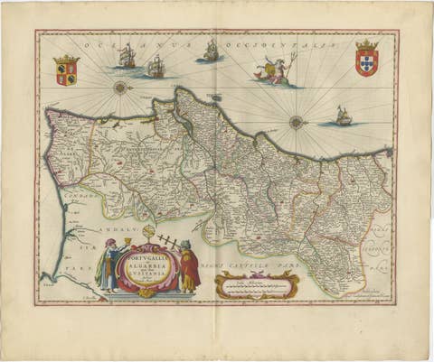 Blaeu Map of Portugal – Portugallia et Algarbia, Antique Iberia Map, 1642