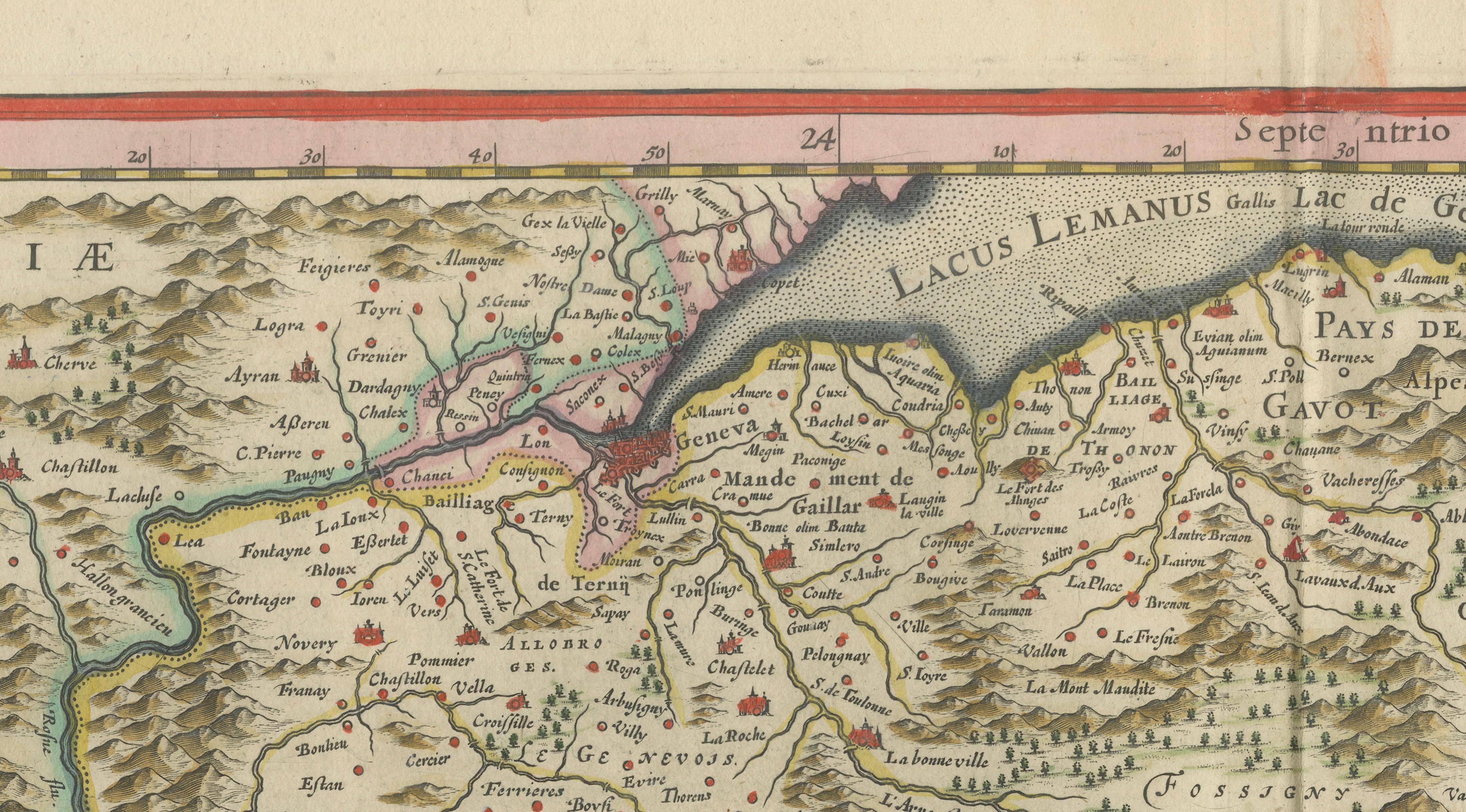 Blaeu Map of Savoy & Alps, Geneva Piedmont France Italy, c.1642