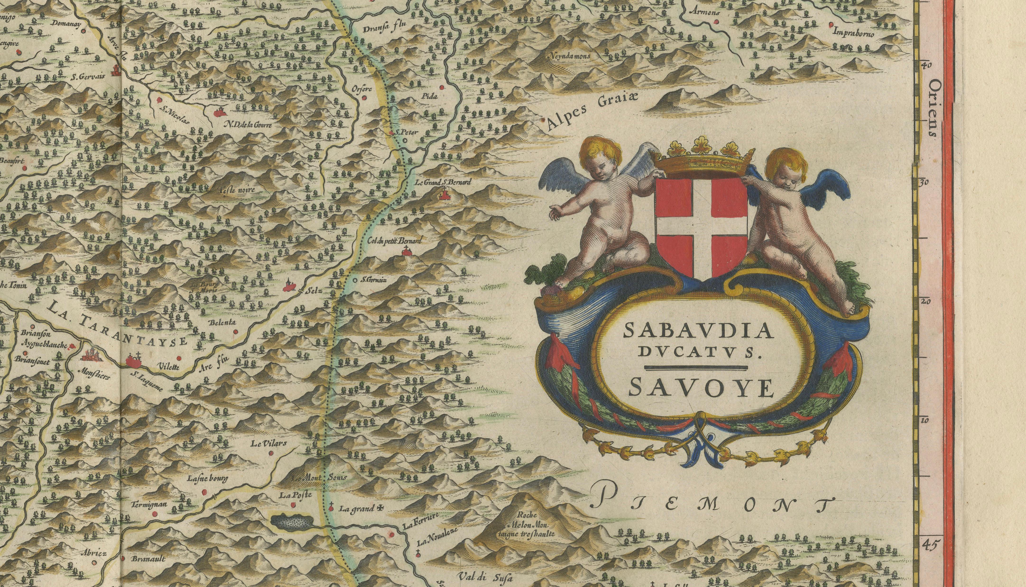 Blaeu Map of Savoy & Alps, Geneva Piedmont France Italy, c.1642