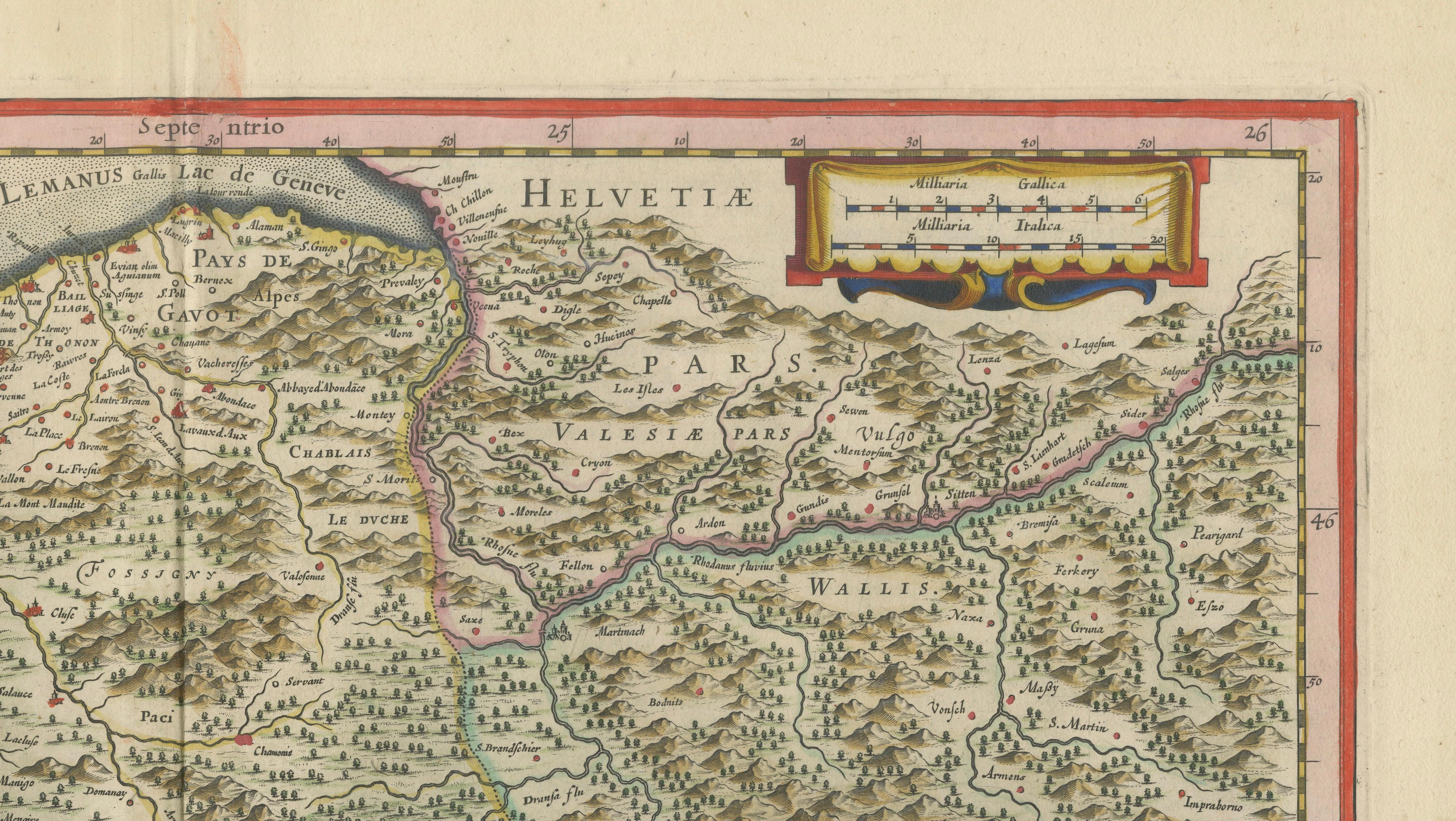 Blaeu Map of Savoy & Alps, Geneva Piedmont France Italy, c.1642