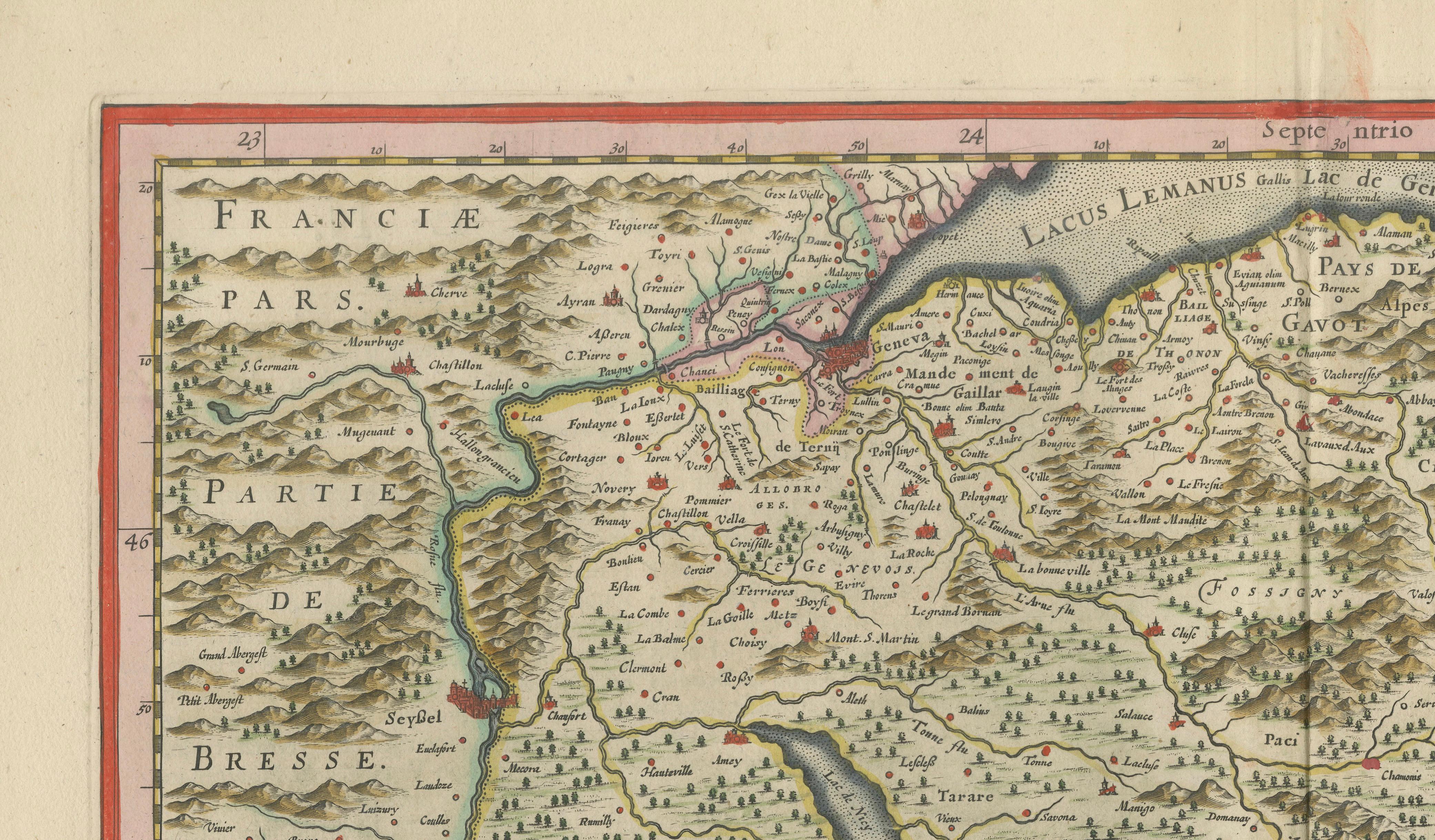 Blaeu Map of Savoy & Alps, Geneva Piedmont France Italy, c.1642