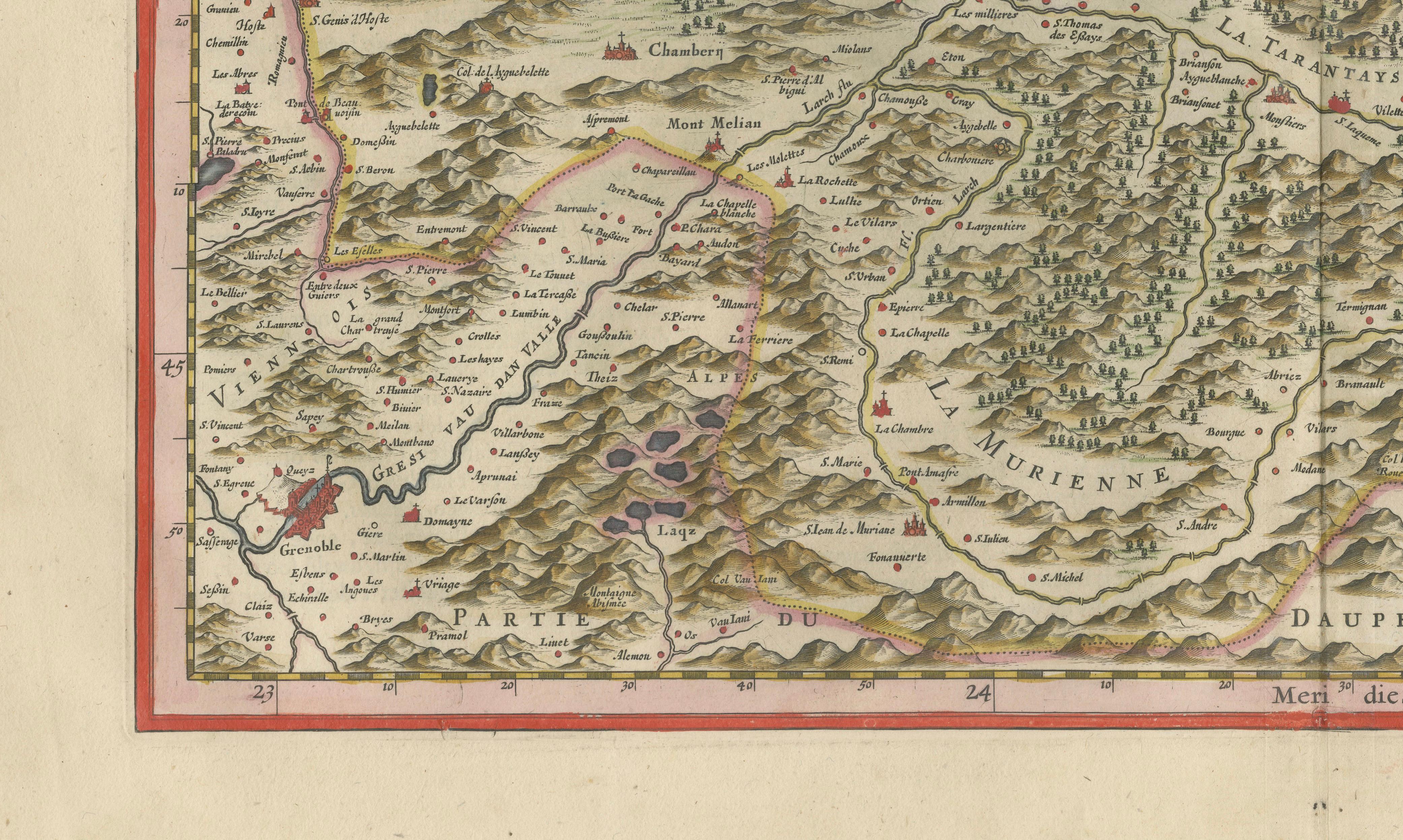 Blaeu Map of Savoy & Alps, Geneva Piedmont France Italy, c.1642