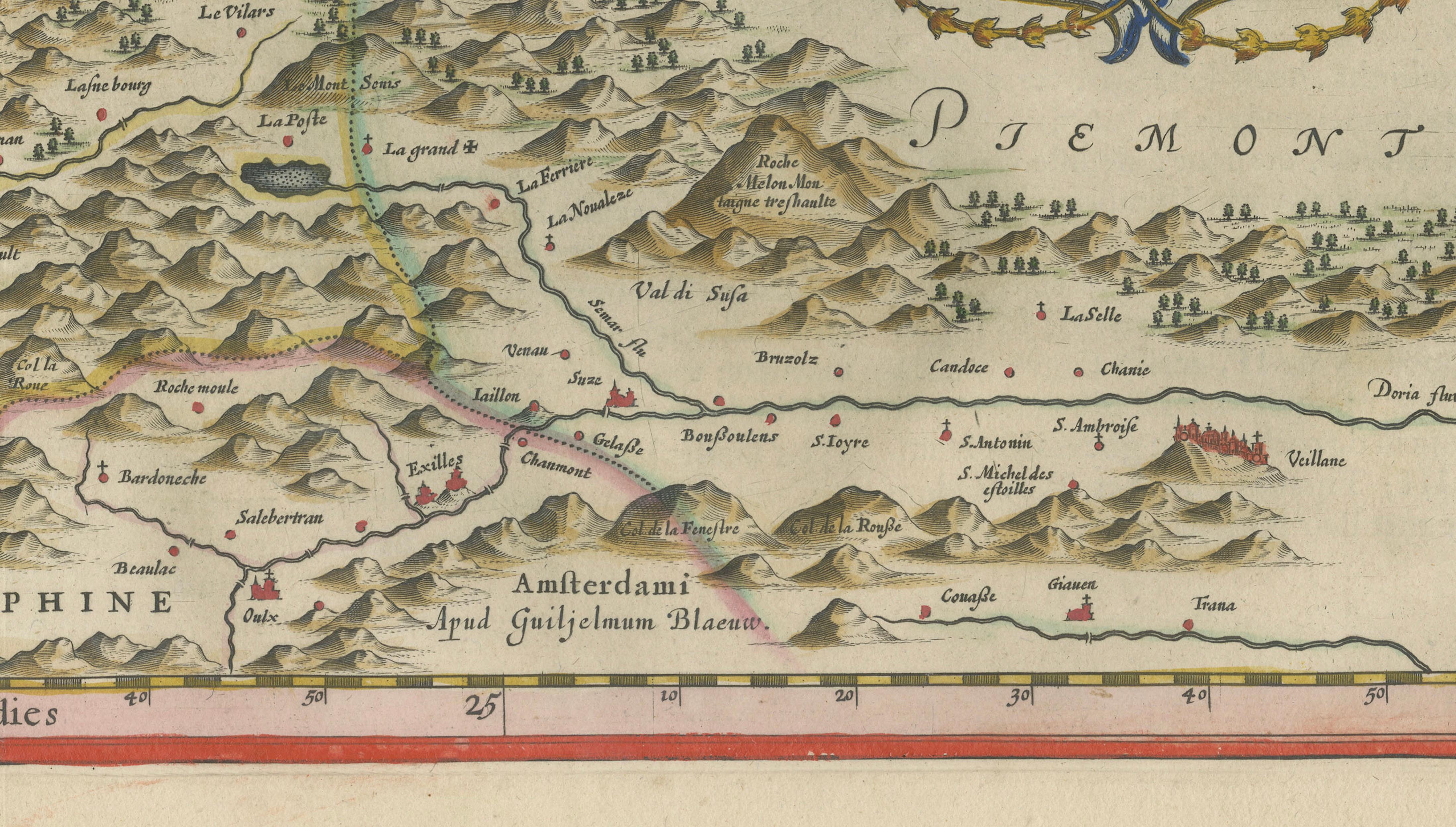 Blaeu Map of Savoy & Alps, Geneva Piedmont France Italy, c.1642