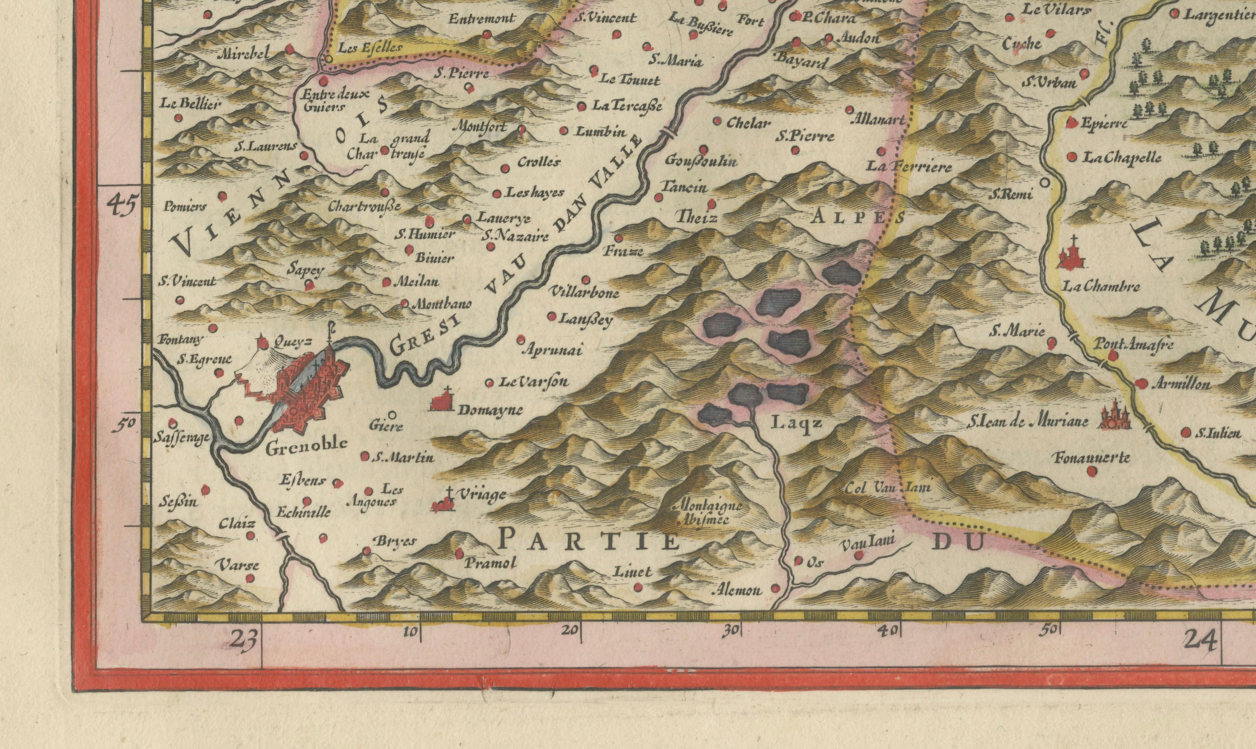 Blaeu Map of Savoy & Alps, Geneva Piedmont France Italy, c.1642