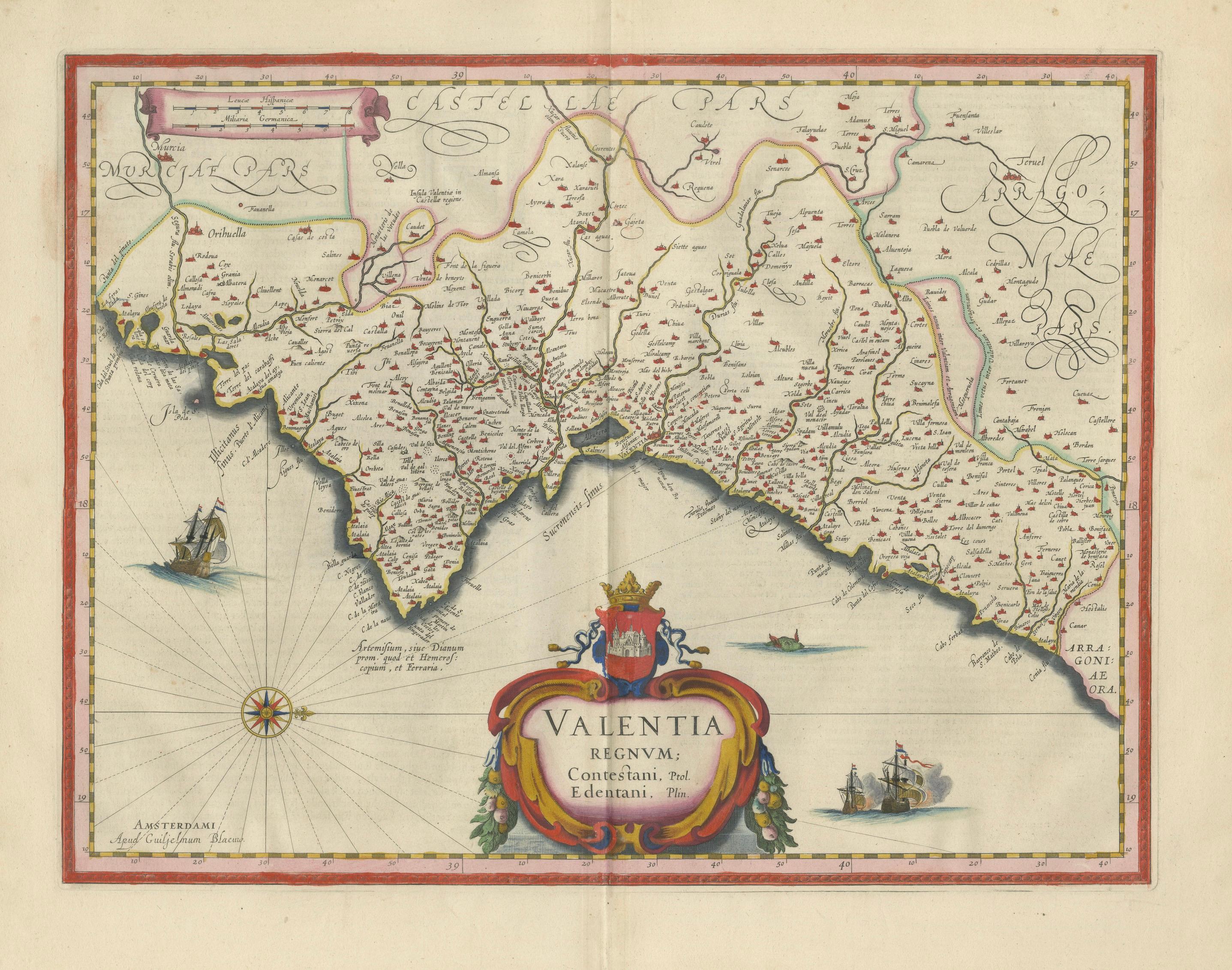 Blaeu Map of Valencia – Valentia Regnum, Decorative Mediterranean Chart, 1642