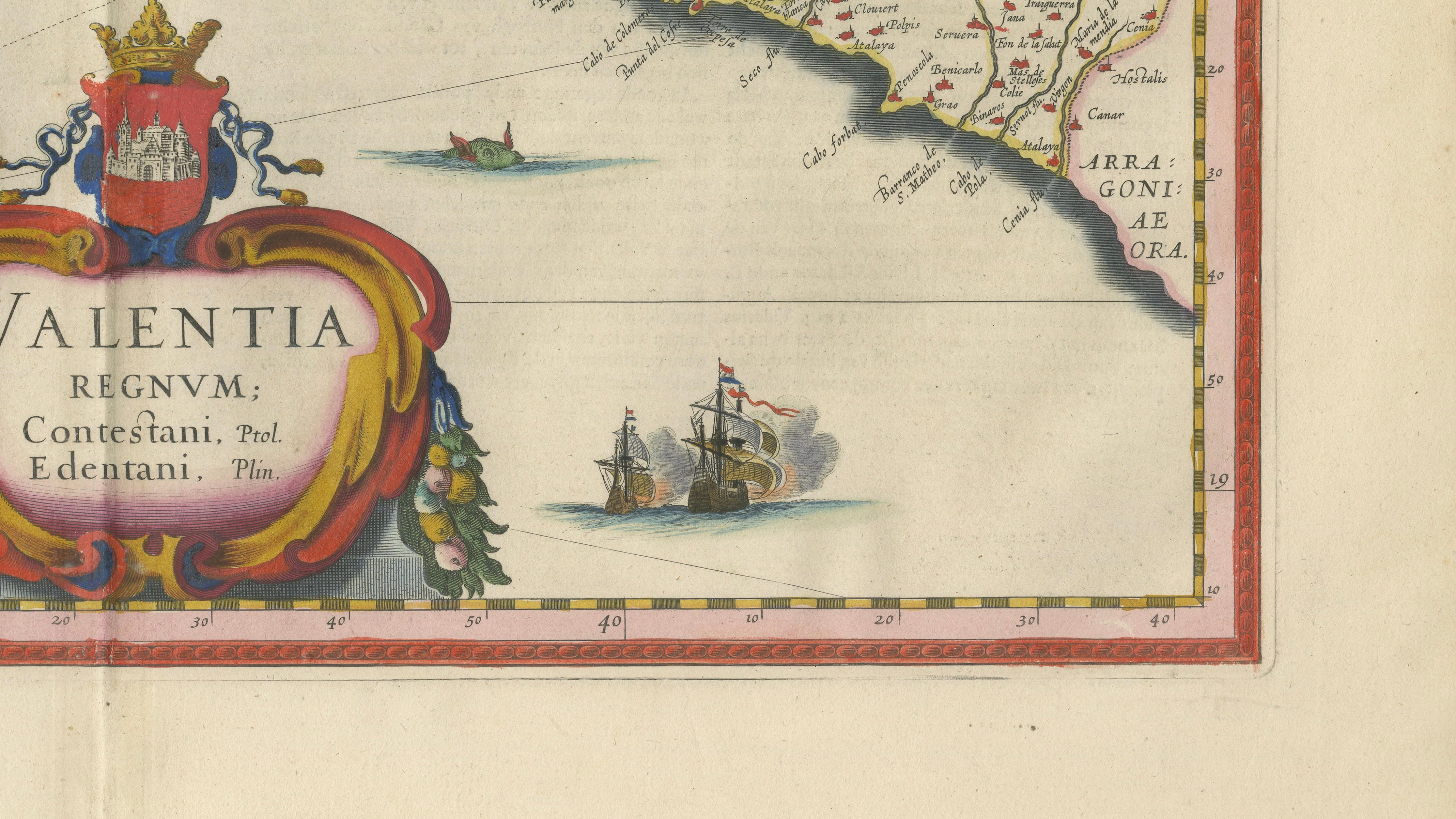 Blaeu Map of Valencia – Valentia Regnum, Decorative Mediterranean Chart, 1642