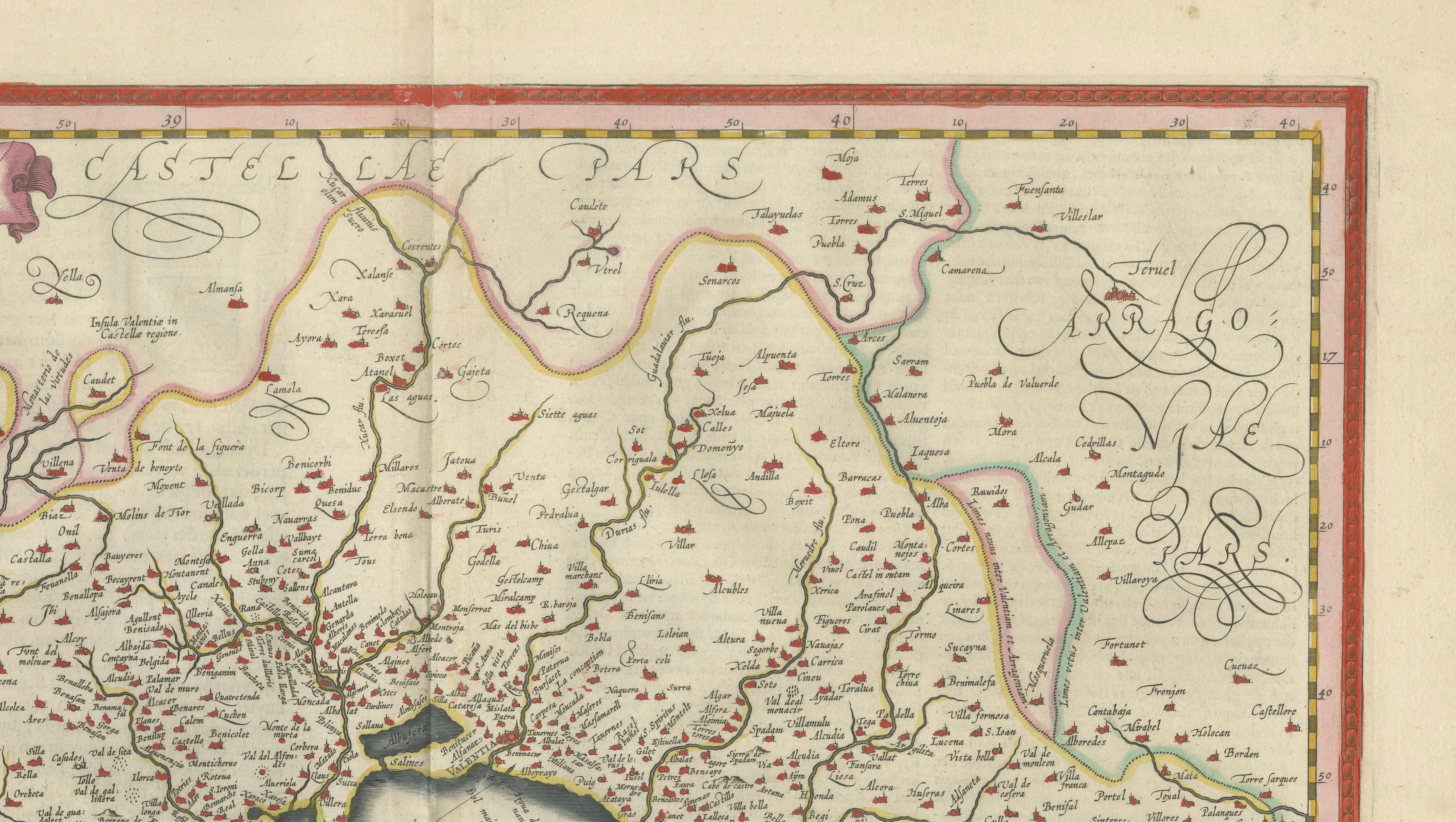 Blaeu Map of Valencia – Valentia Regnum, Decorative Mediterranean Chart, 1642