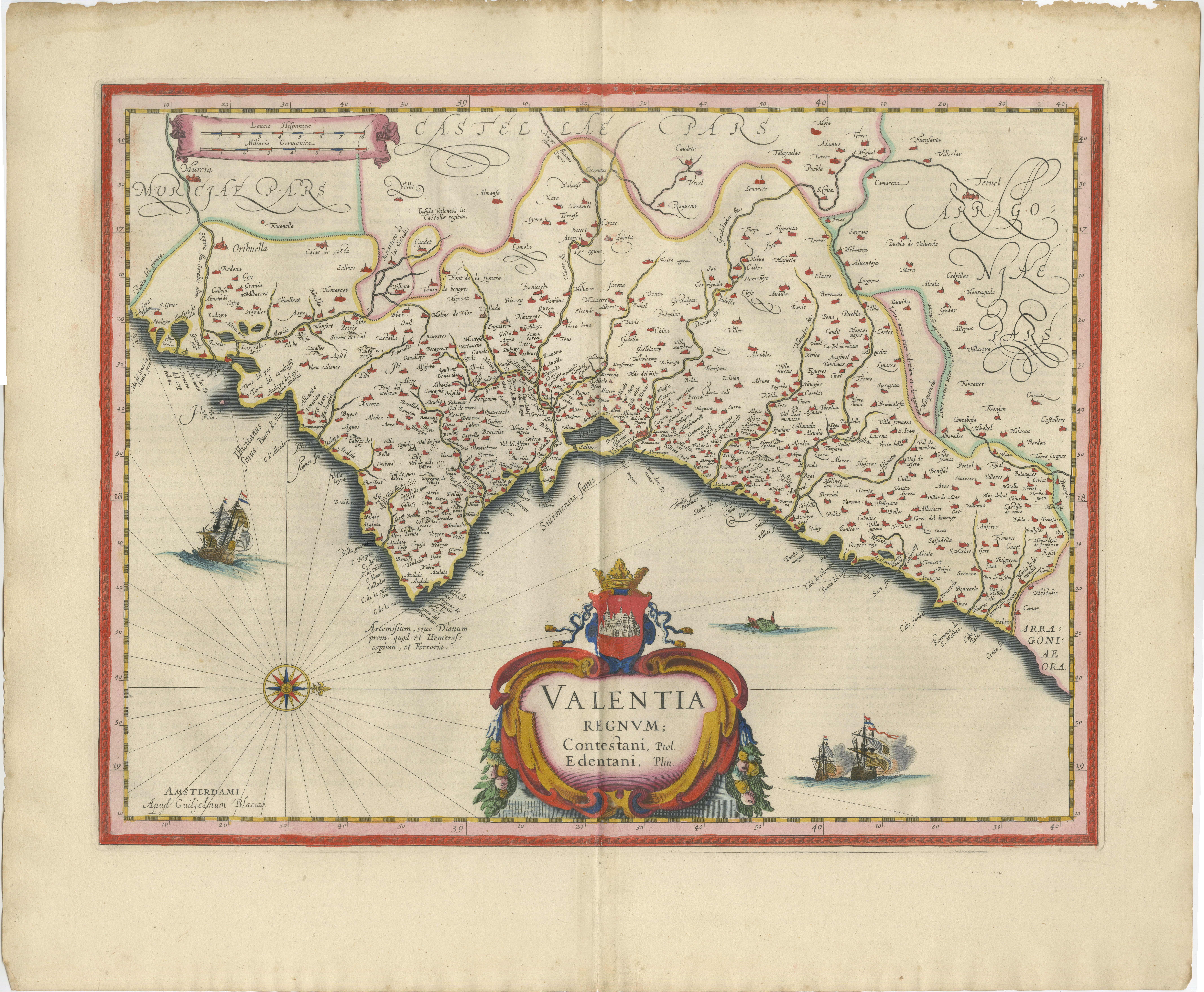 Blaeu Map of Valencia – Valentia Regnum, Decorative Mediterranean Chart, 1642