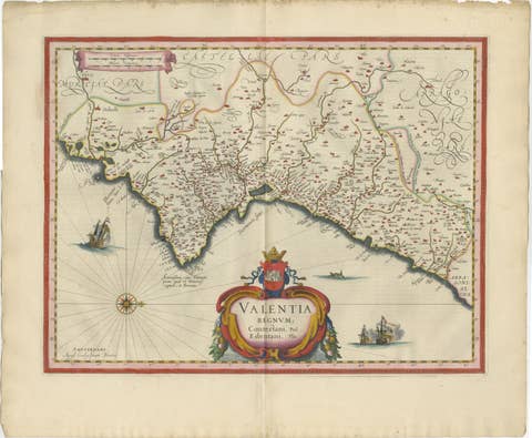 Blaeu Map of Valencia – Valentia Regnum, Decorative Mediterranean Chart, 1642