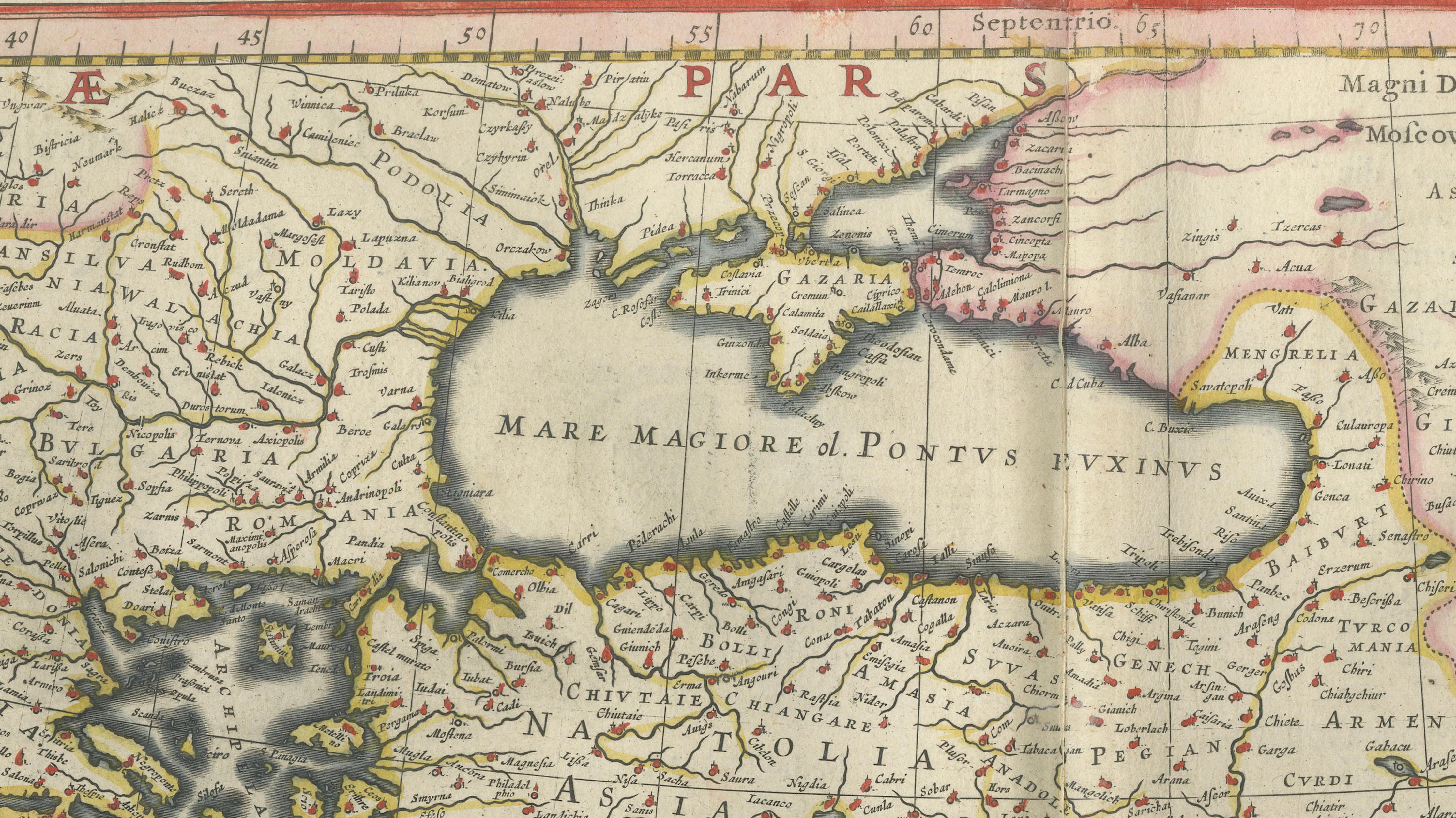 Blaeu Ottoman Empire Map, Turcicum Imperium, Figural Cartouche, 1642