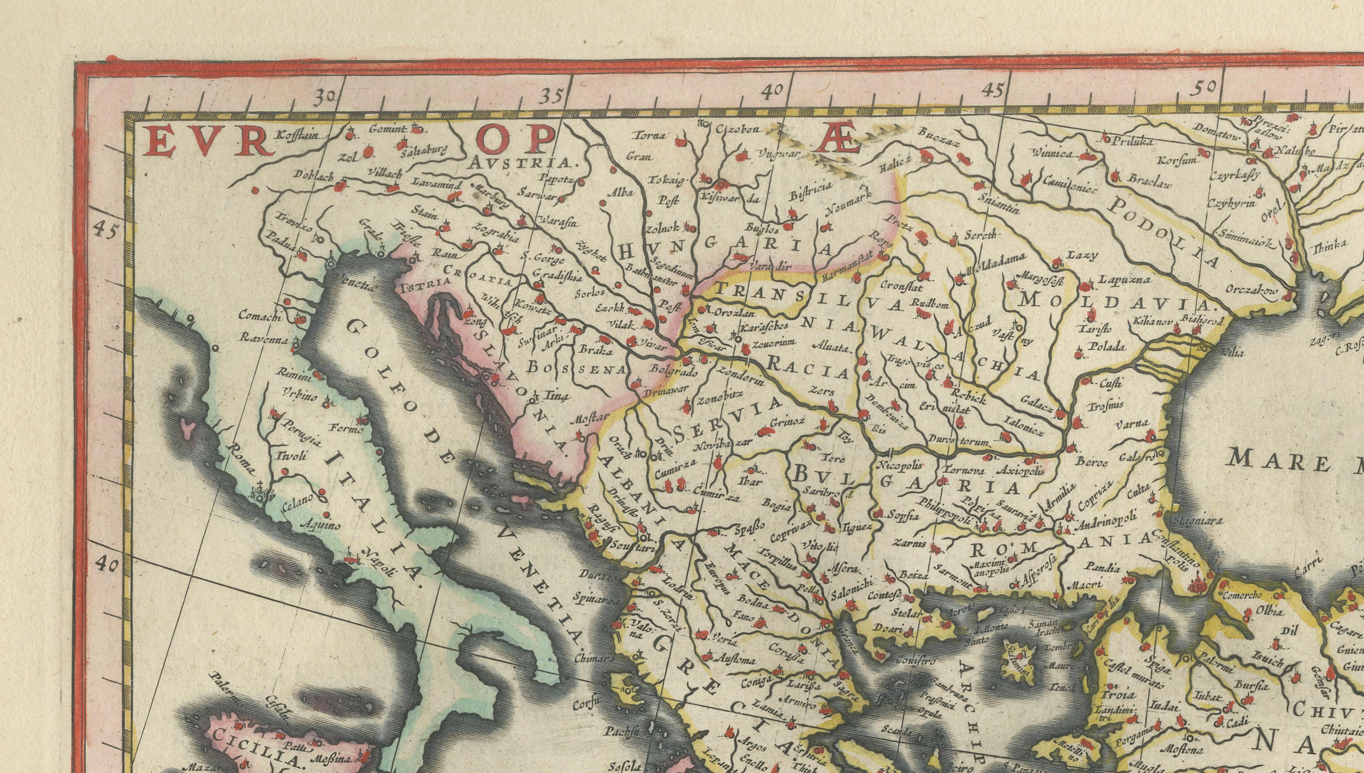 Blaeu Ottoman Empire Map, Turcicum Imperium, Figural Cartouche, 1642