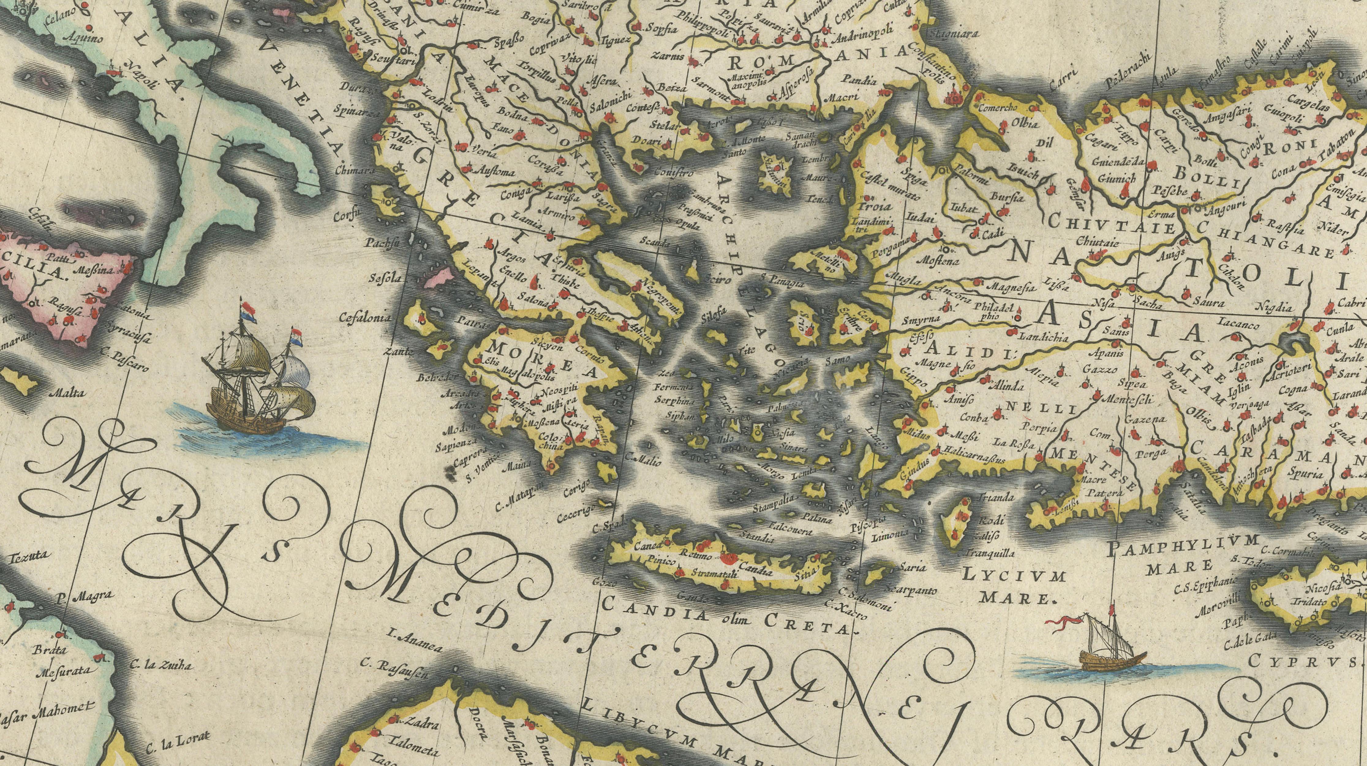 Blaeu Ottoman Empire Map, Turcicum Imperium, Figural Cartouche, 1642