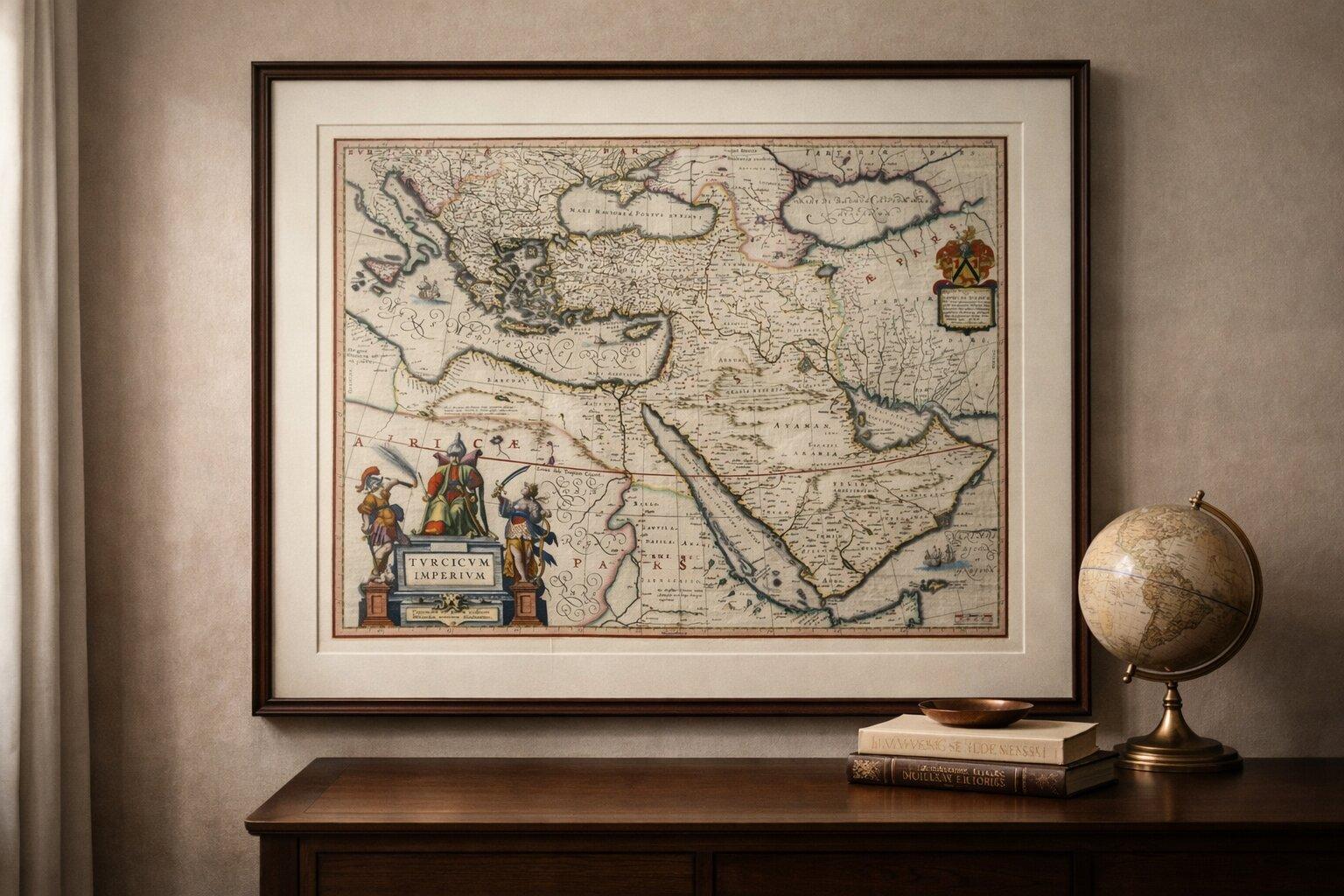 Blaeu Ottoman Empire Map, Turcicum Imperium, Figural Cartouche, 1642